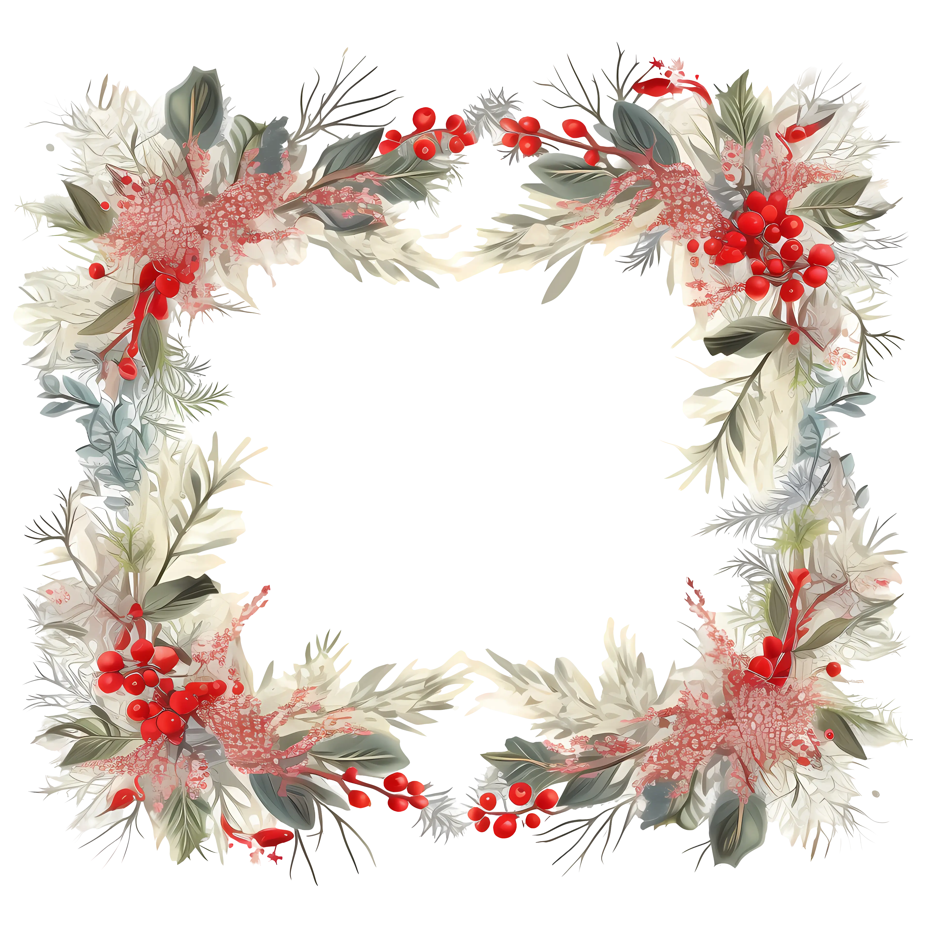 Beautiful Floral Frame with Red Berries
