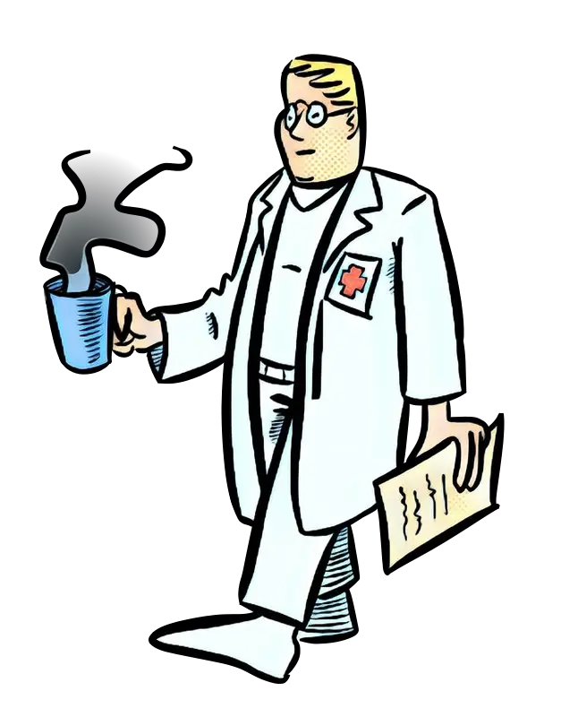 Cartoon Doctor Holding Coffee
