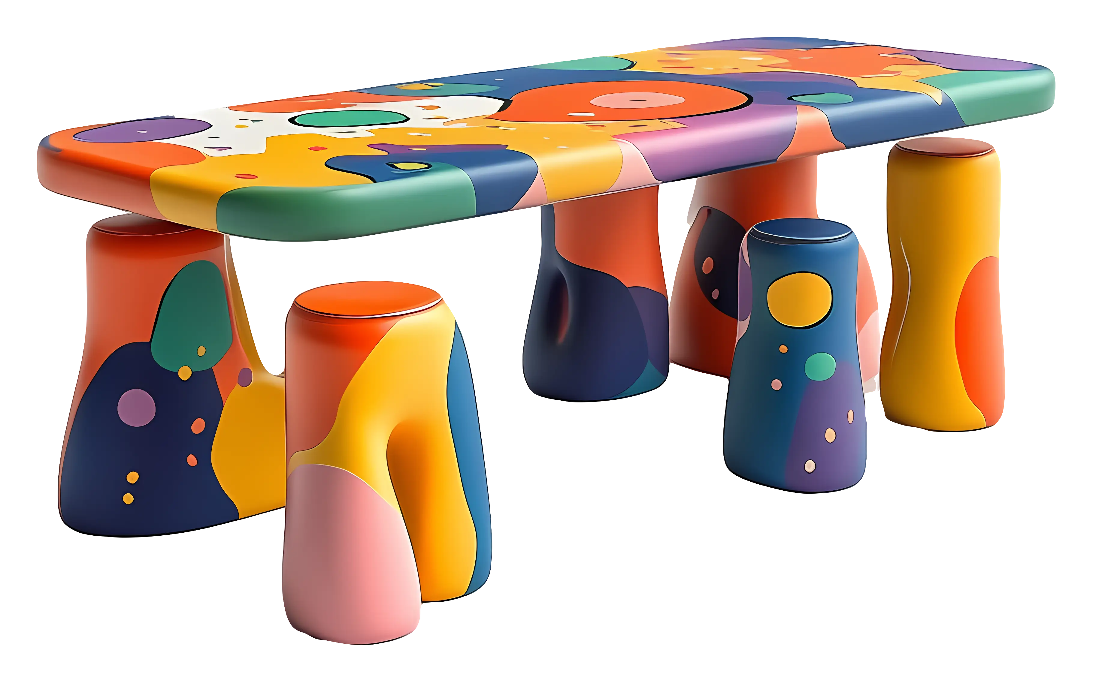 Colorful Artistic Table and Stools