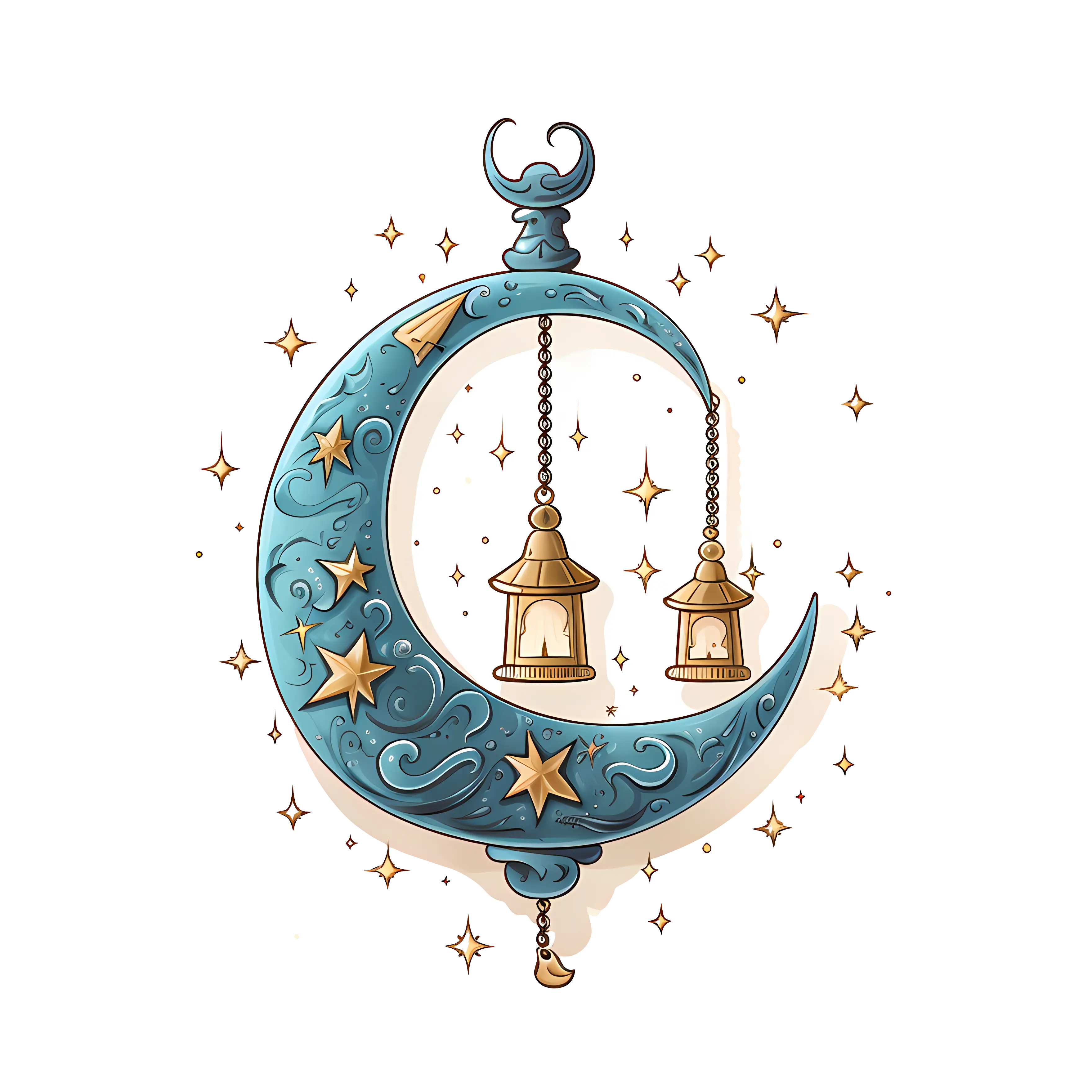Crescent Moon with Hanging Lanterns