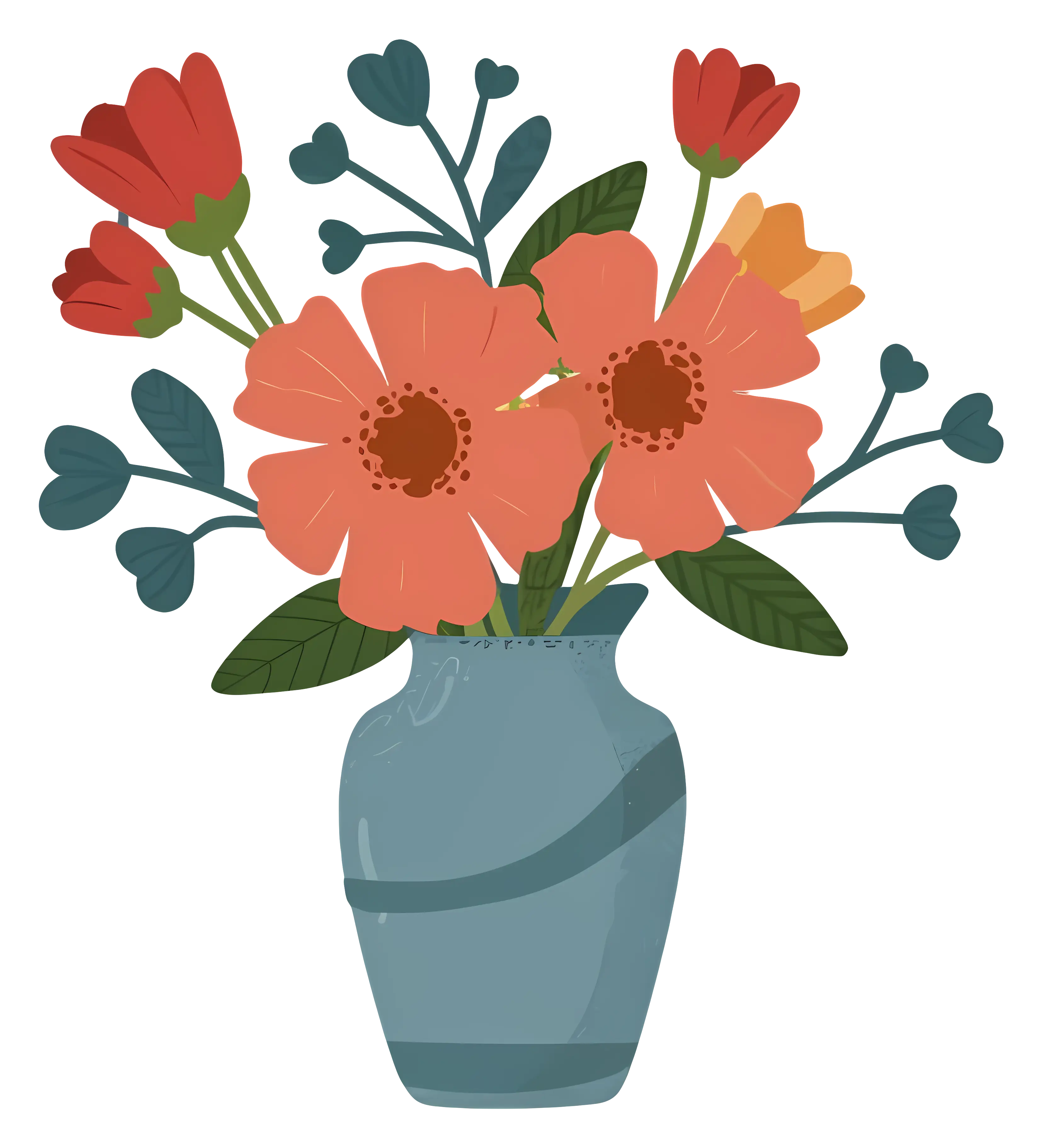 Flower Illustration in a Blue Vase