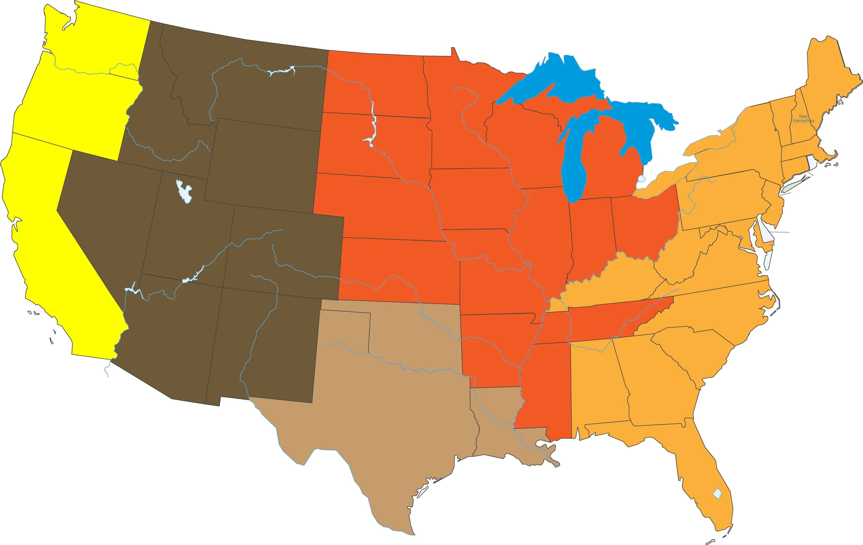 Color-Coded Map of the U.S. Regions