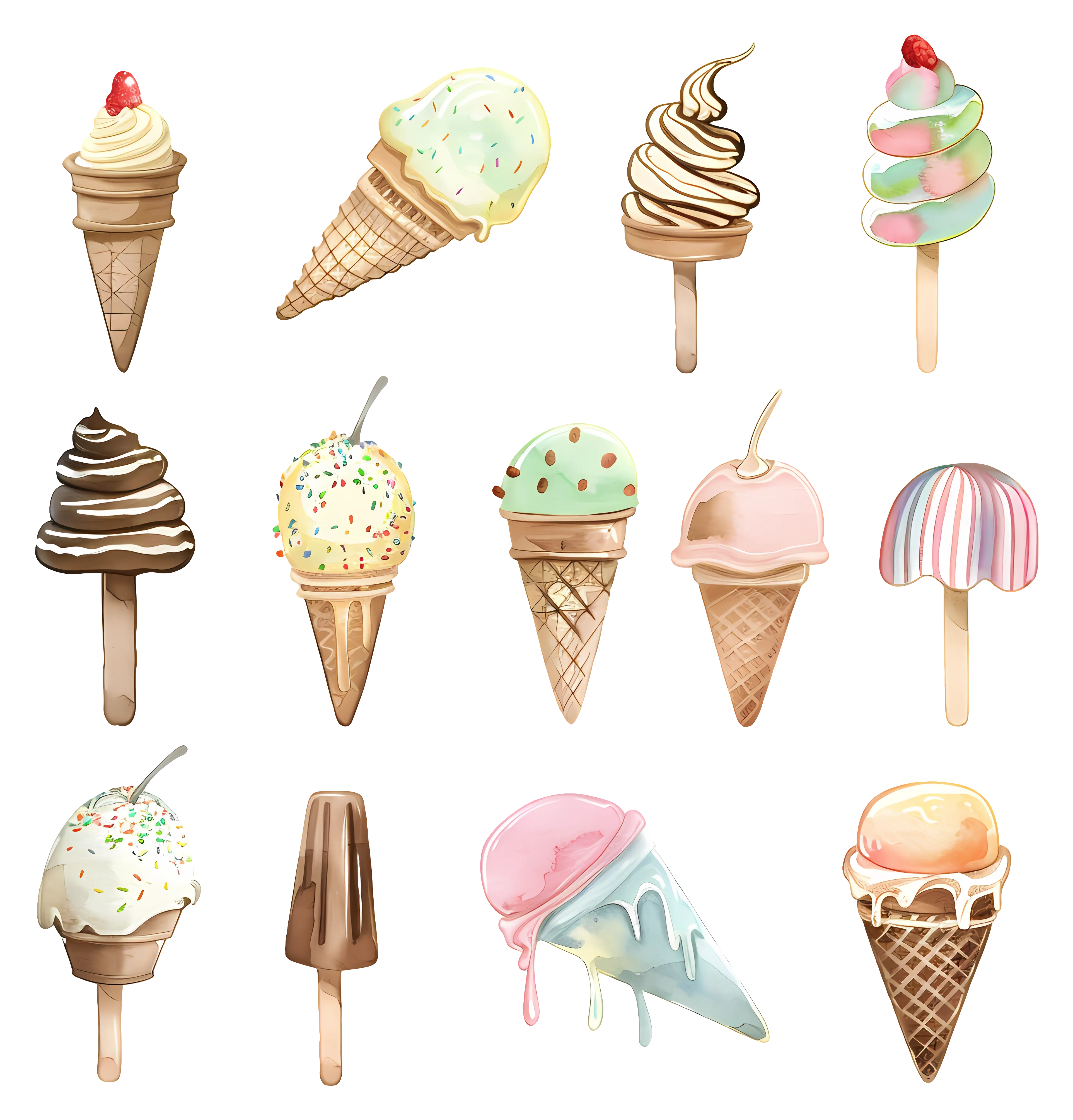 Assortment of Colorful Ice Cream Cones