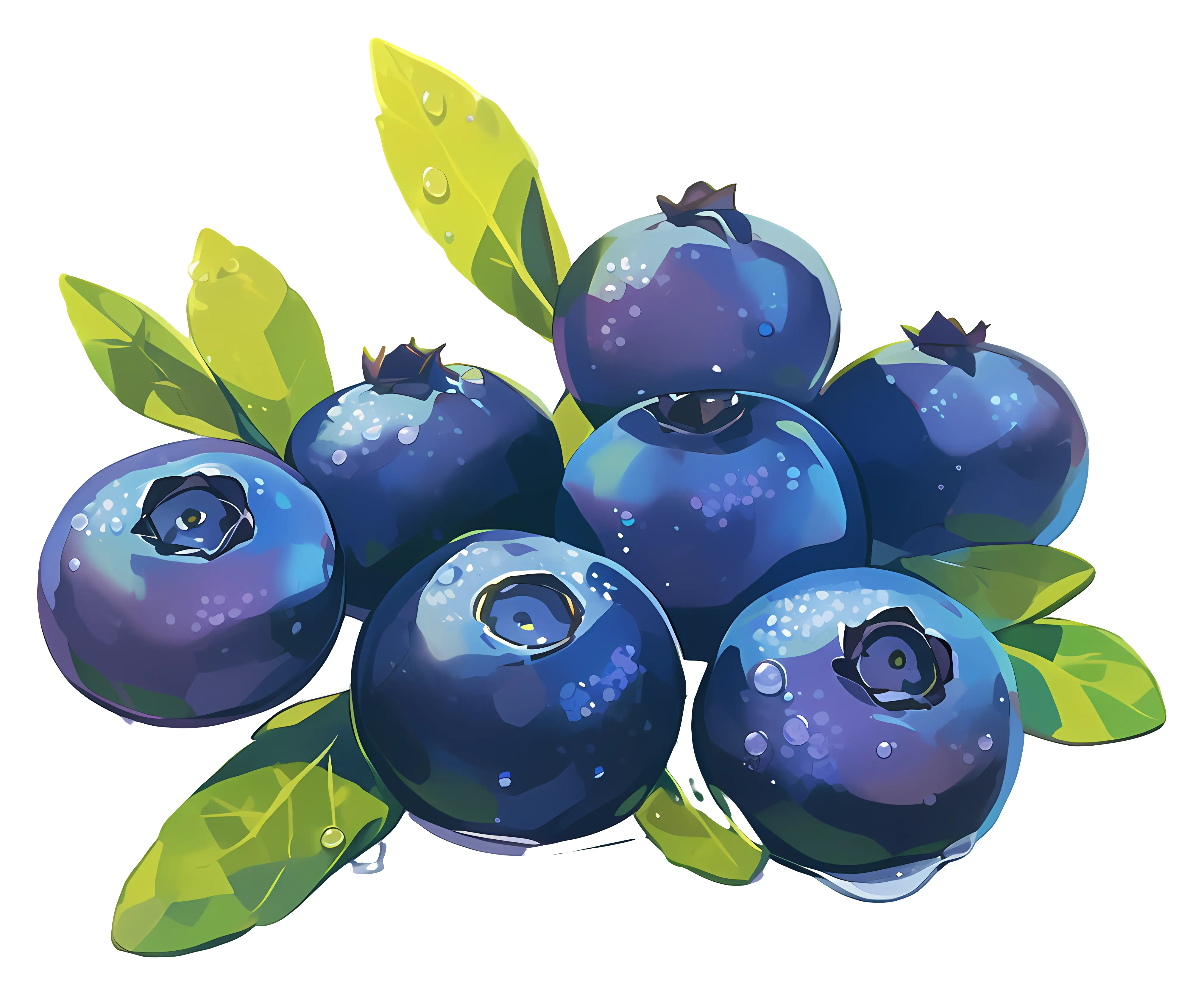 Fresh Blueberries with Leaves