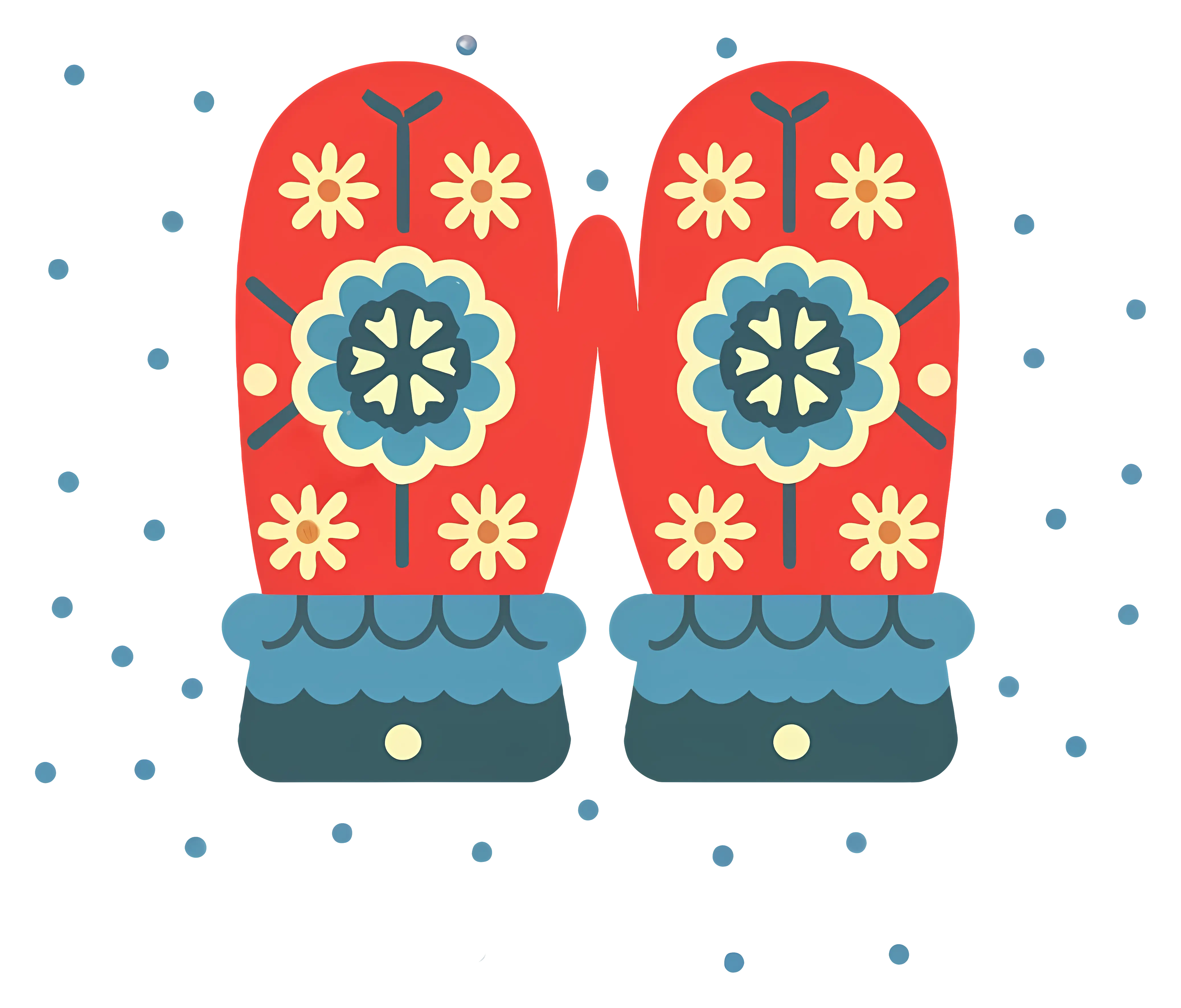 Red Mittens with Floral Pattern