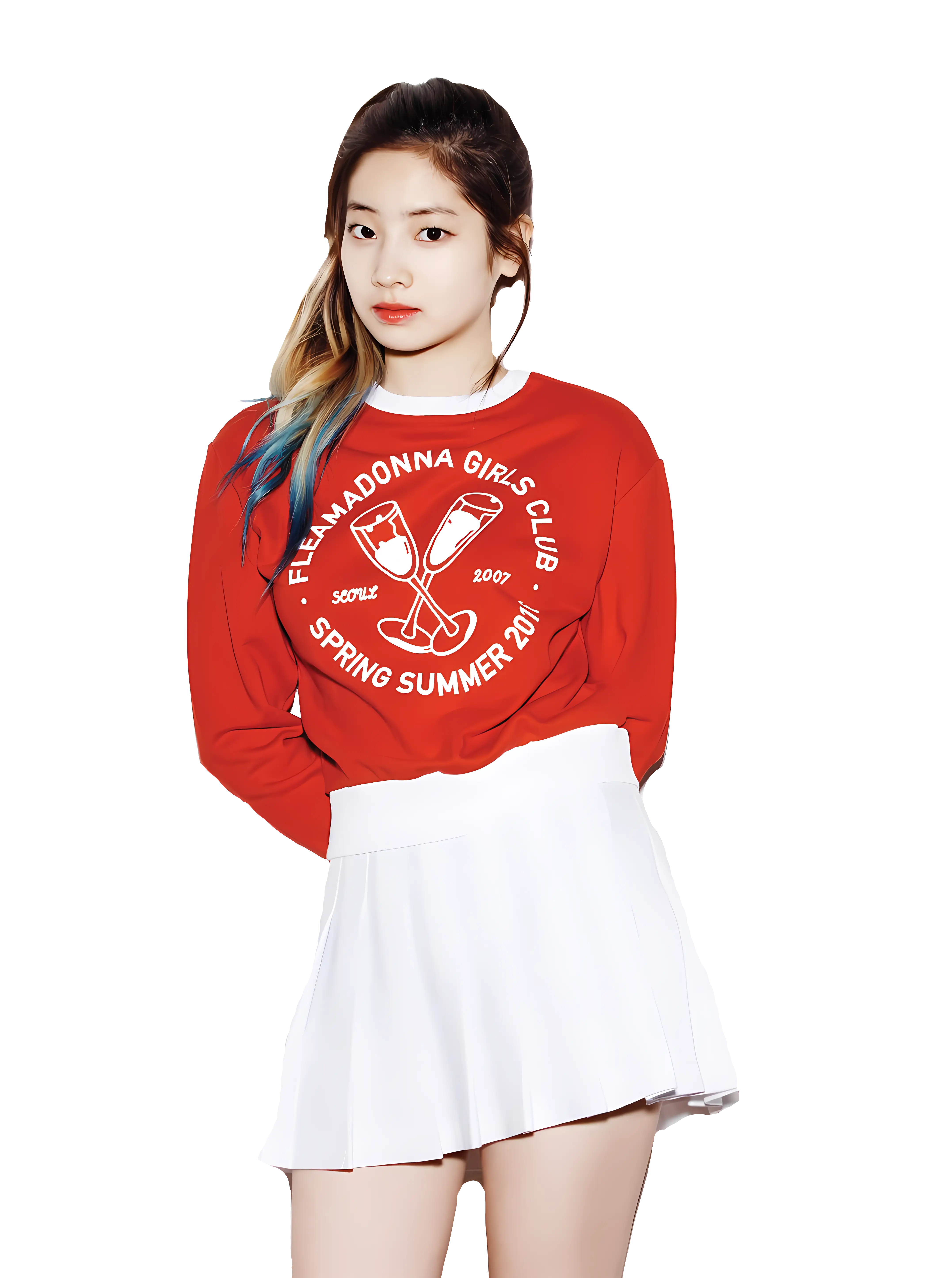 Woman in Red Sweater and White Skirt