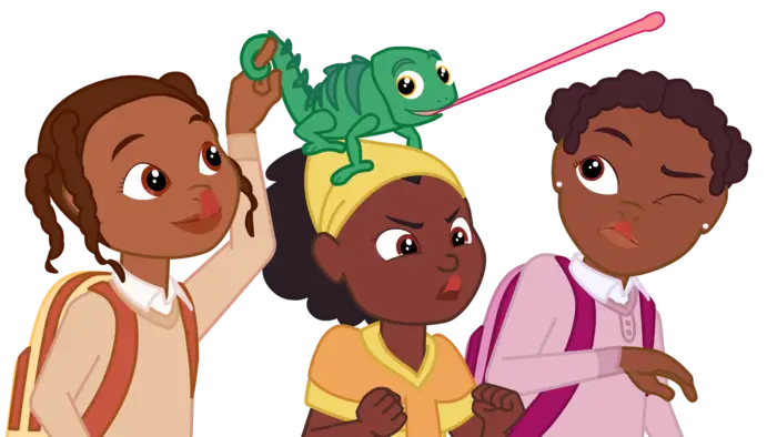 Children with Chameleon Illustration