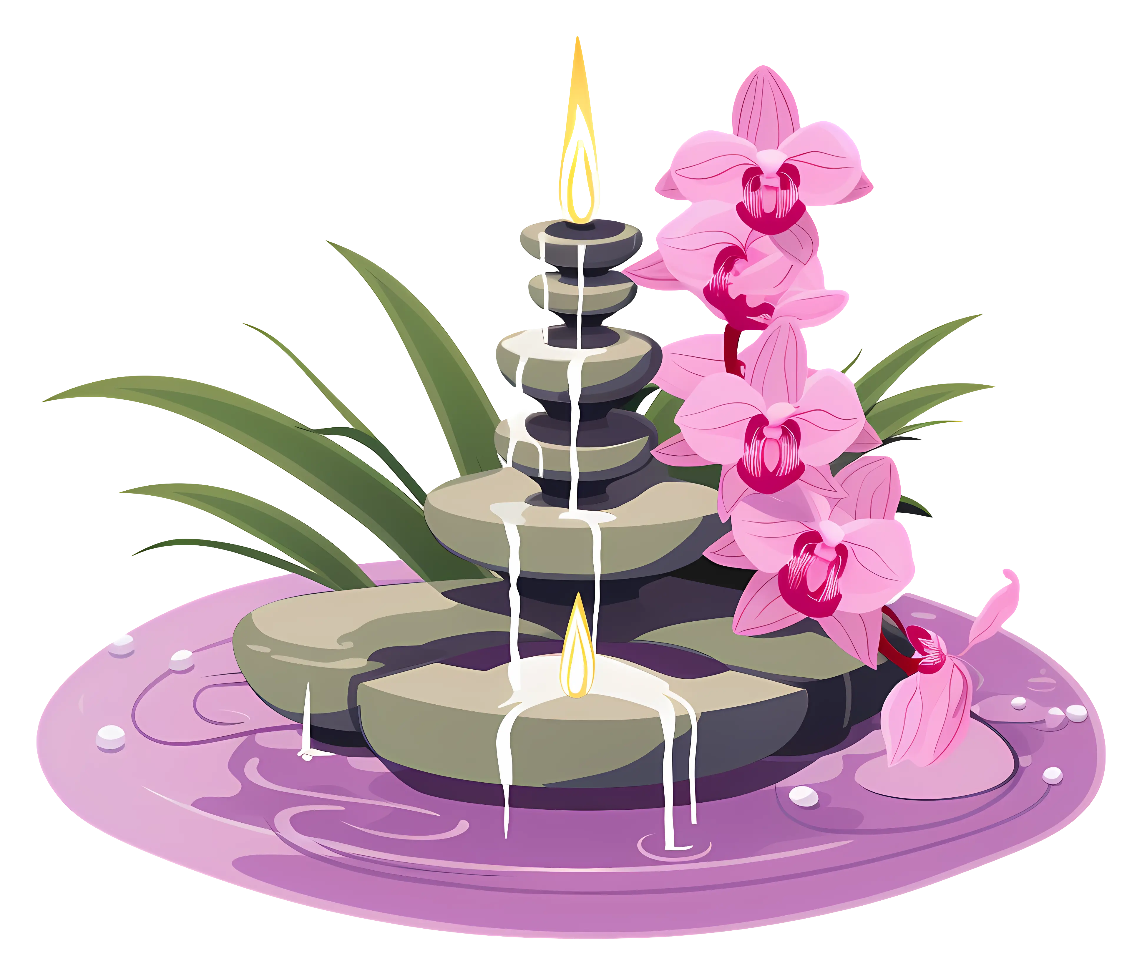 Zen Garden with Pink Orchids and Candle