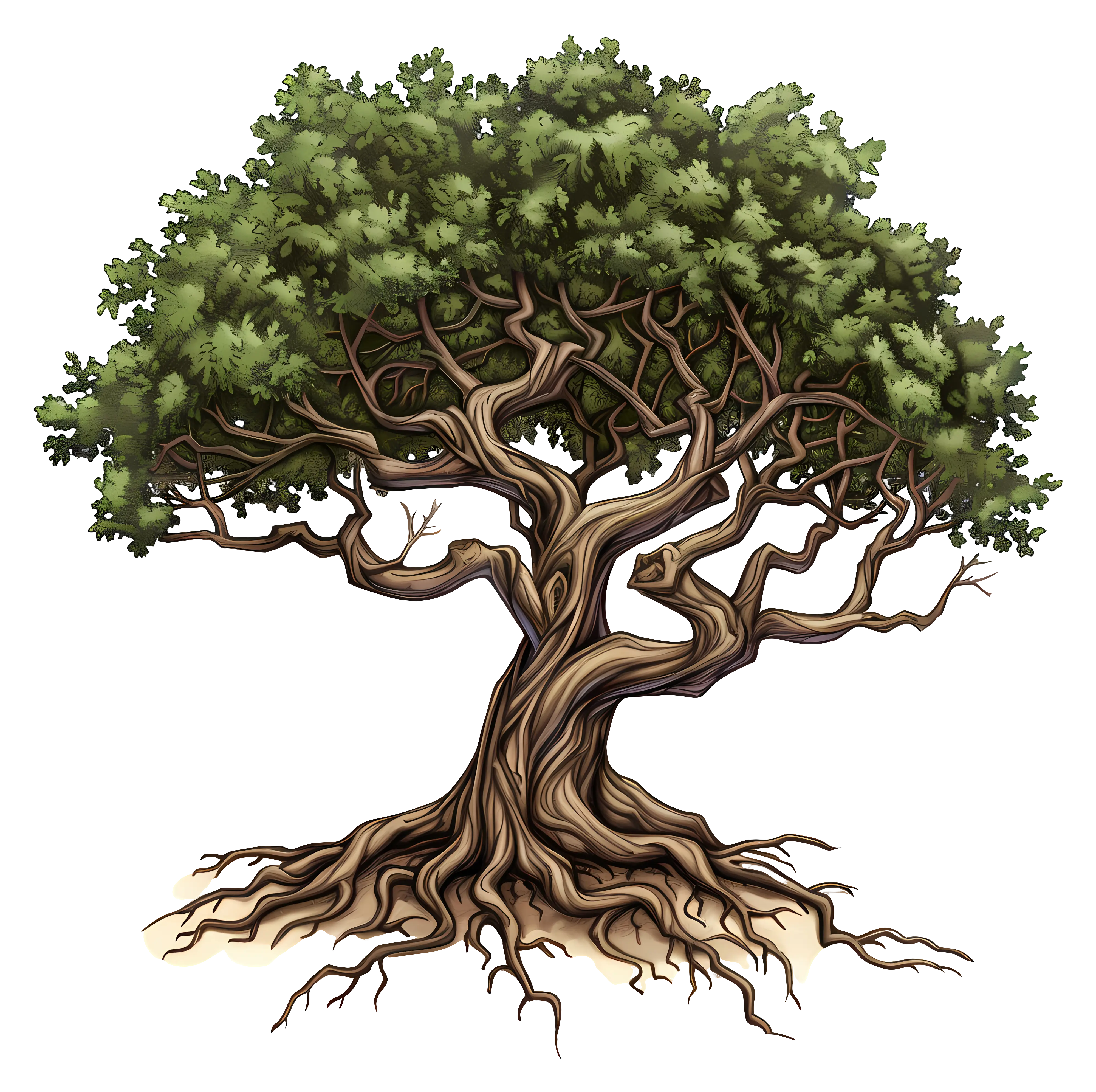 Green Leafy Tree with Exposed Roots