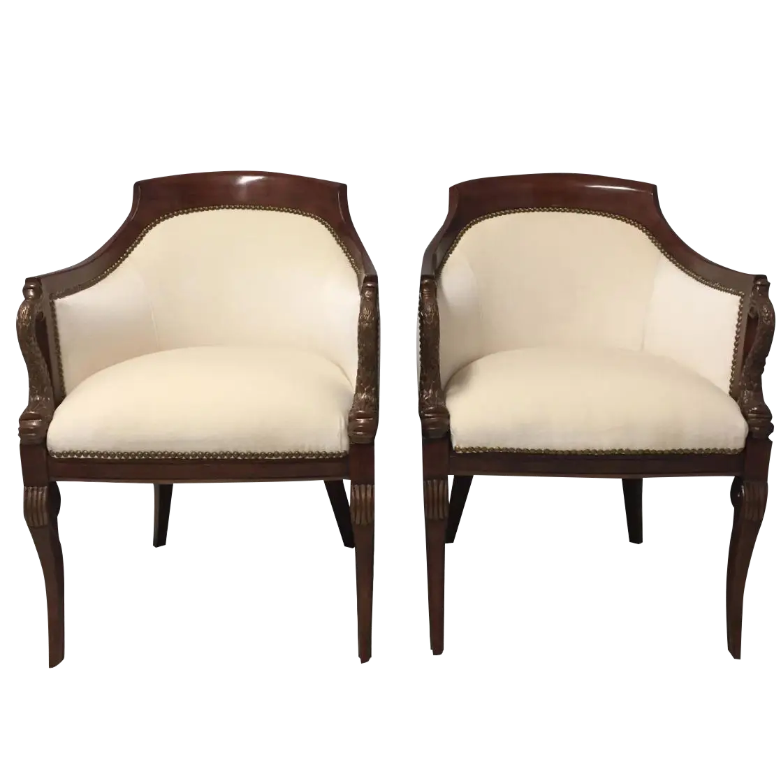 Pair of Vintage Chairs with Beige Upholstery