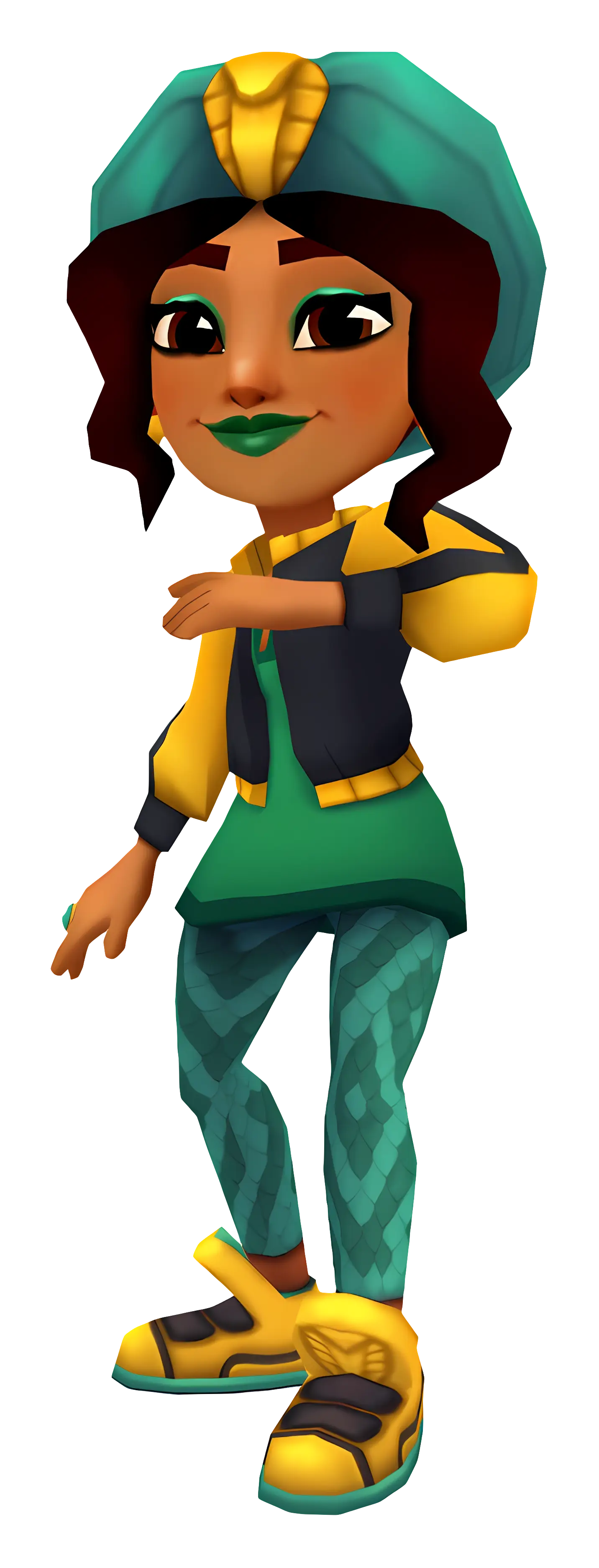 Animated Character in Green and Yellow Outfit