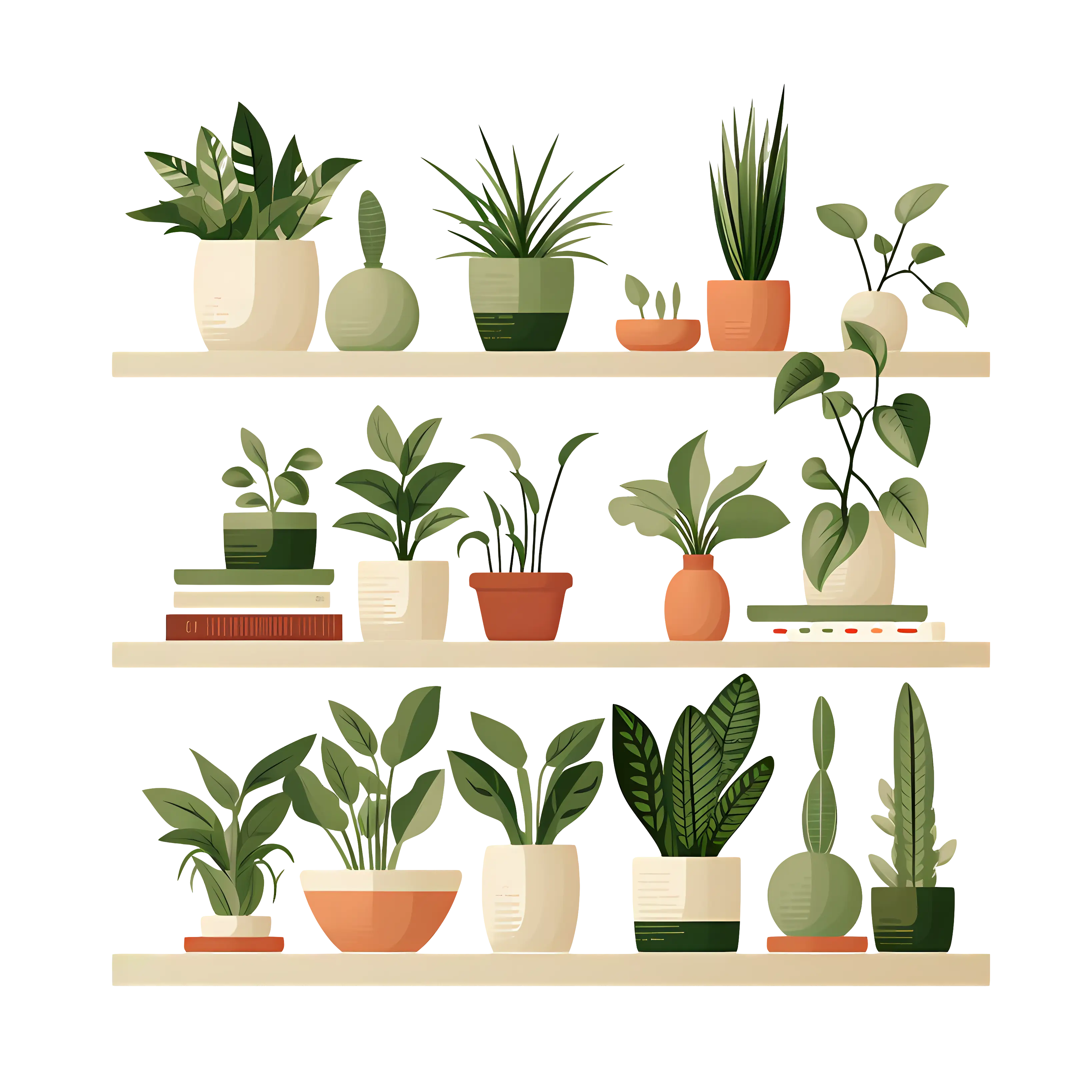 Indoor Plants on Shelves