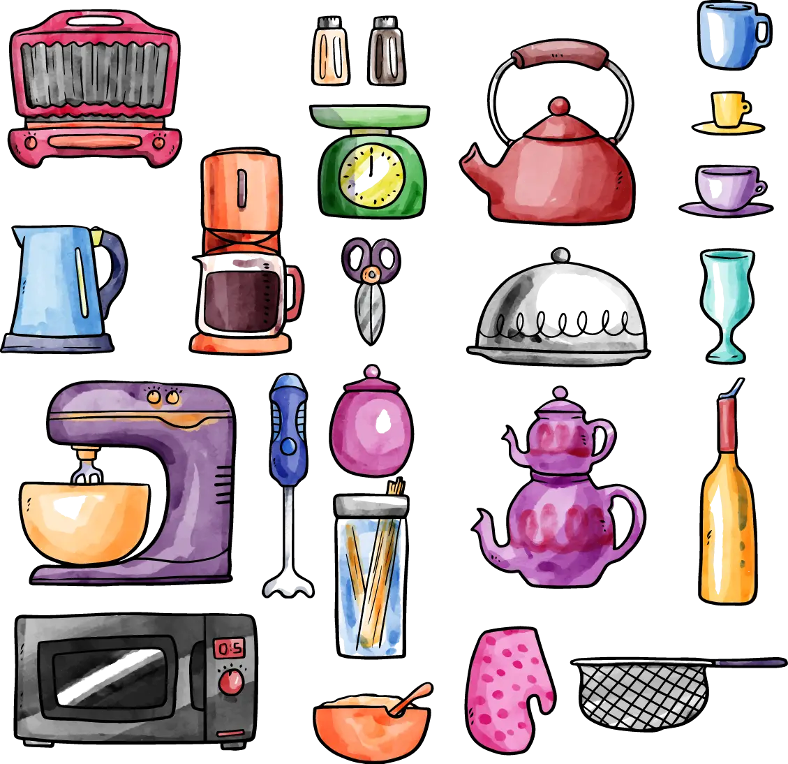 Colorful Kitchen Utensils Illustration