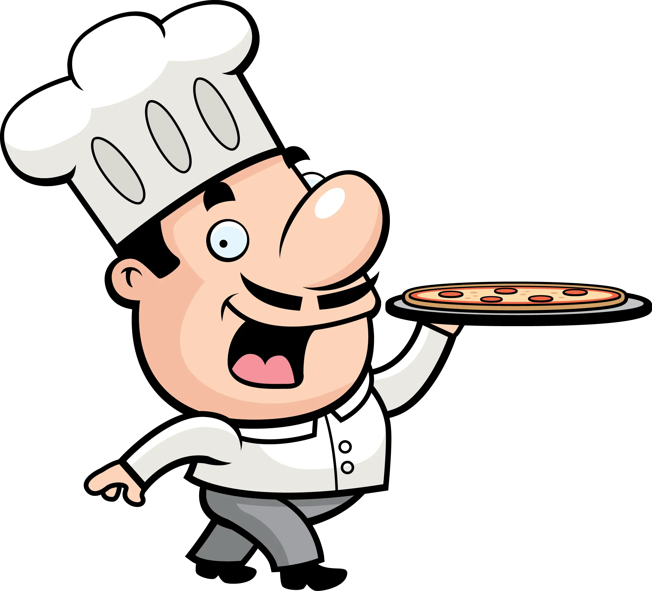 Cartoon Chef Serving Pizza