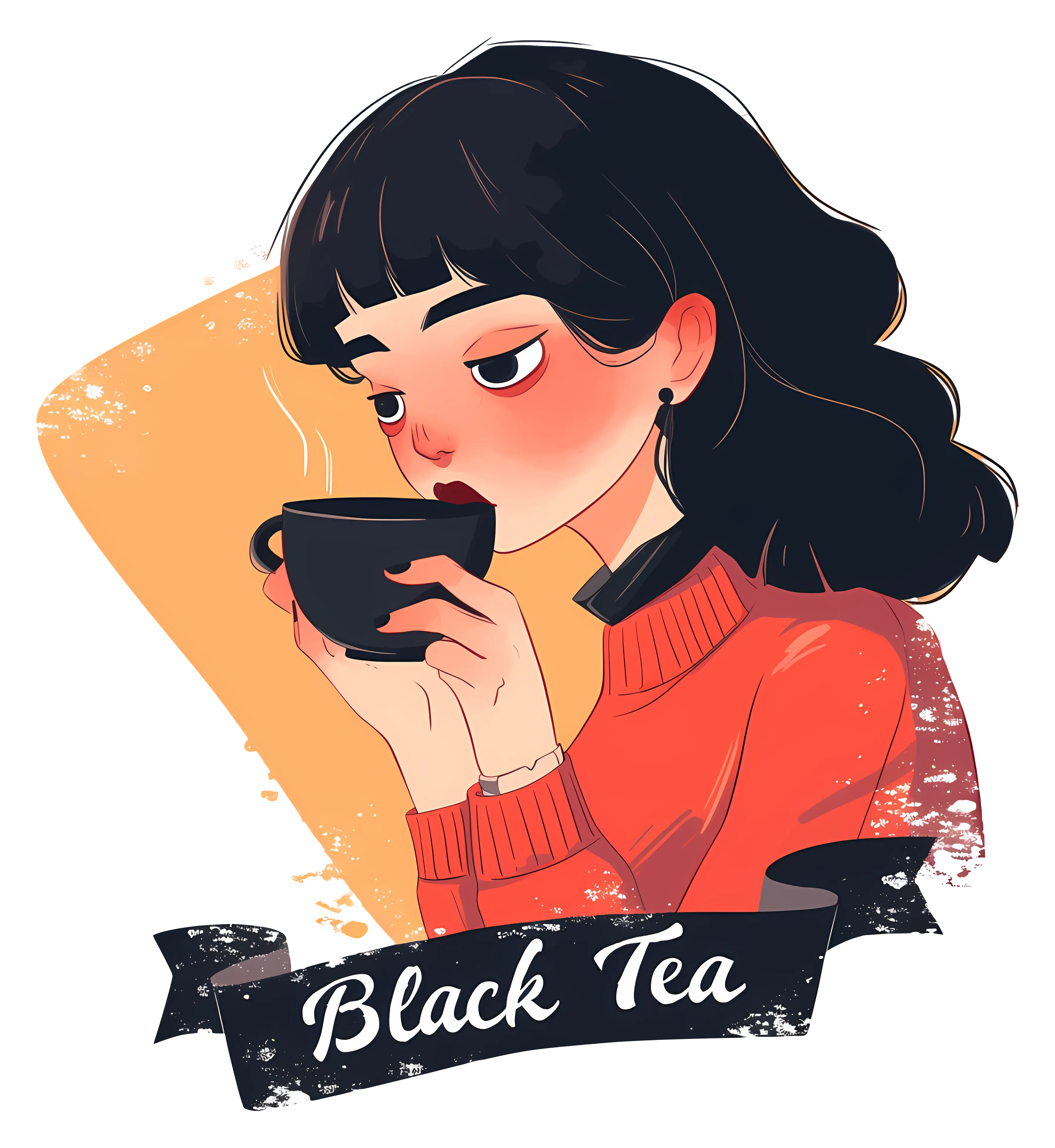 Black Tea Girl in Cozy Sweater