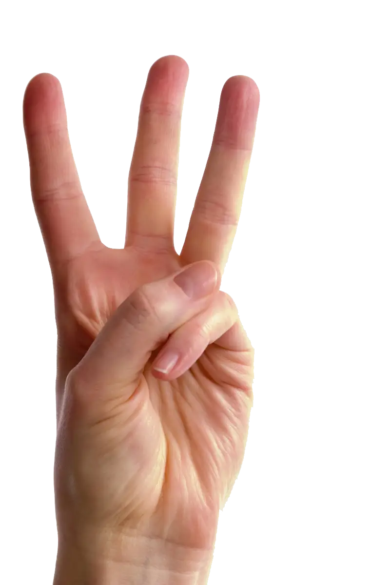 Three Fingers Hand Gesture on Transparent Background