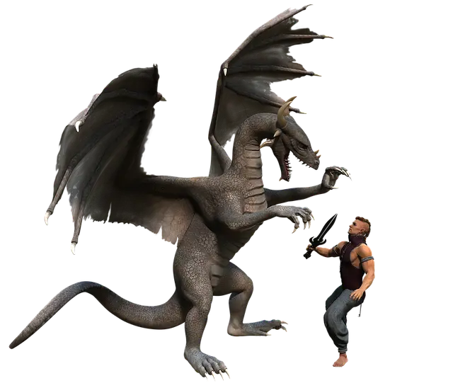 Dragon and Warrior in Intense Battle Scene