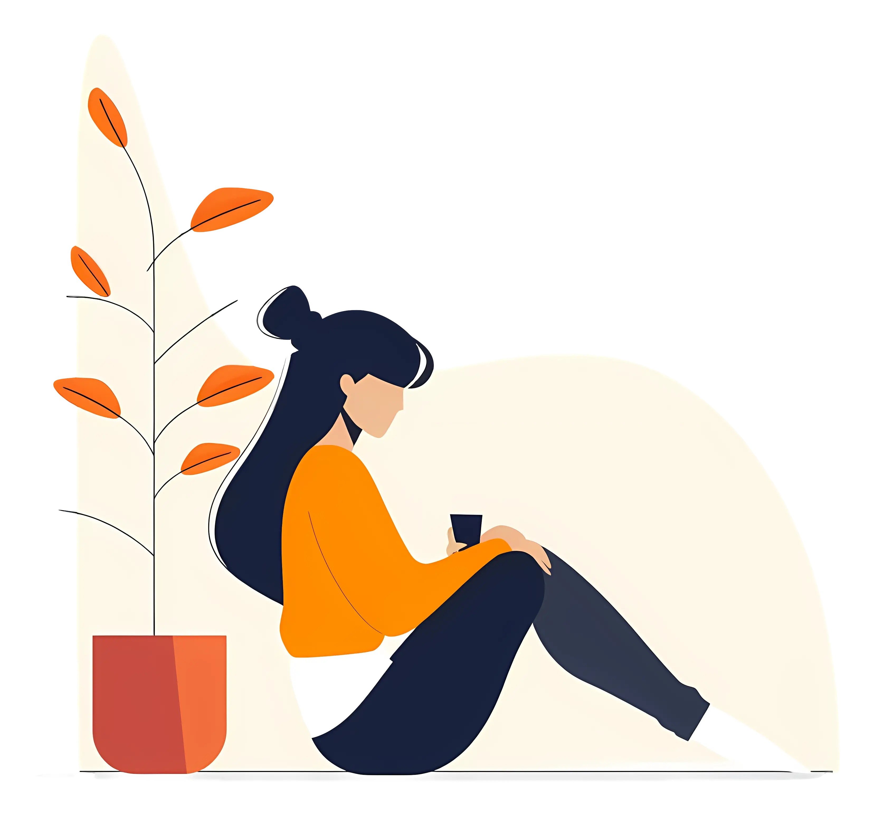 Woman Sitting with Plant