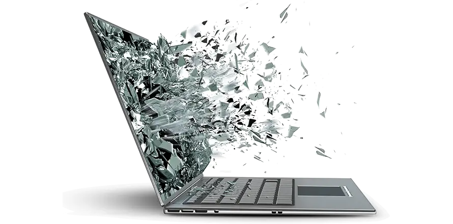 Broken Laptop with Shattered Screen Effect
