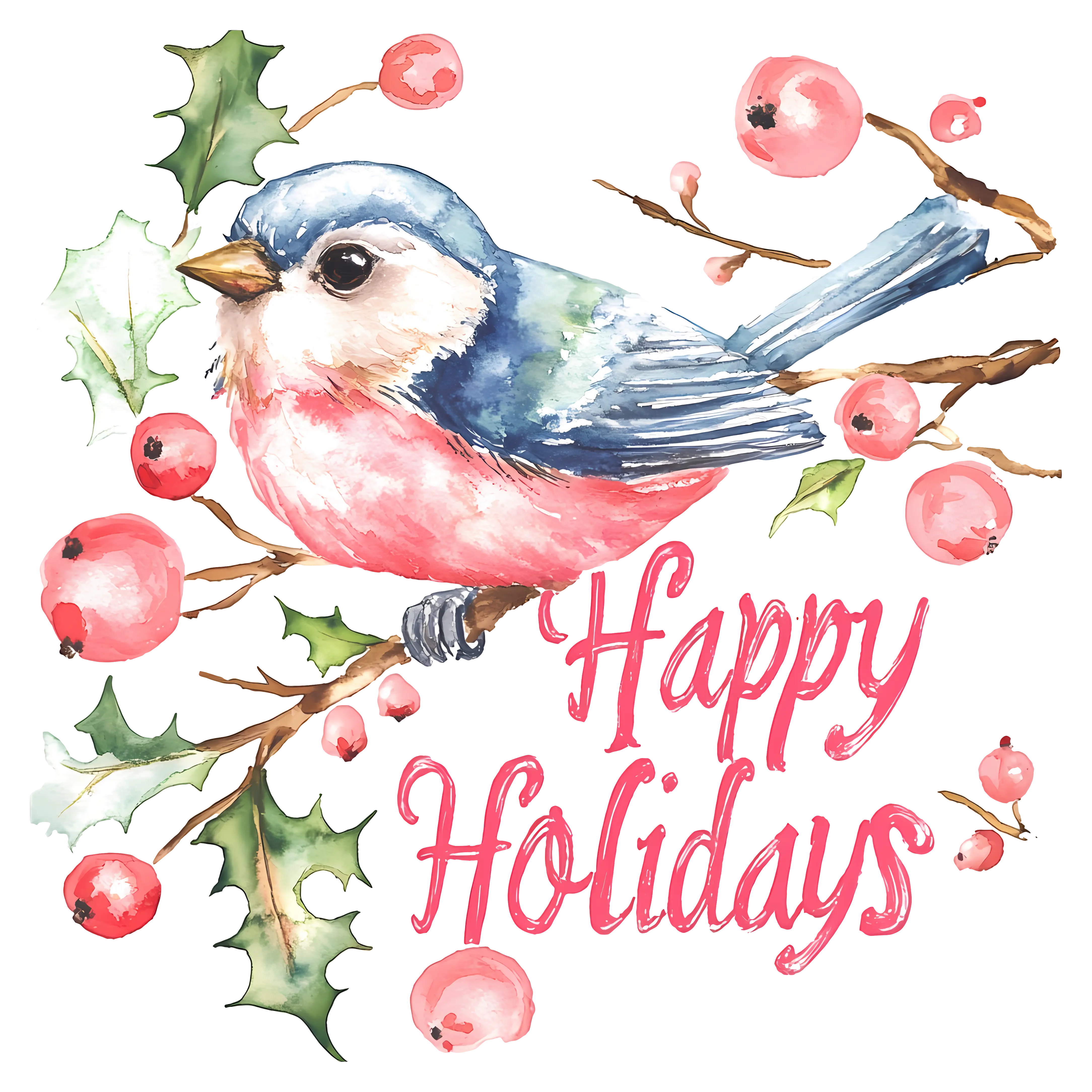 Happy Holidays Bird with Berries