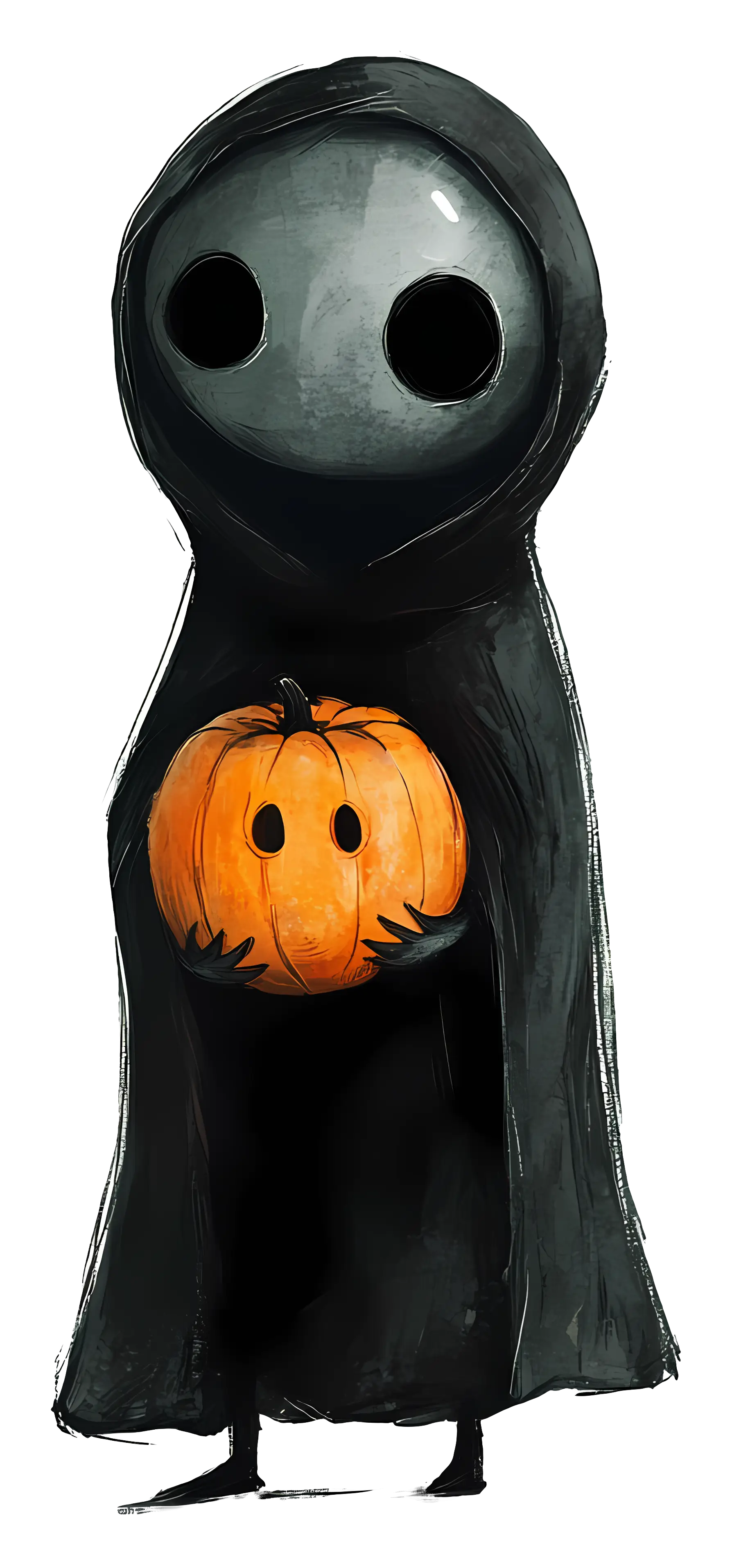 Hooded Figure Holding Pumpkin