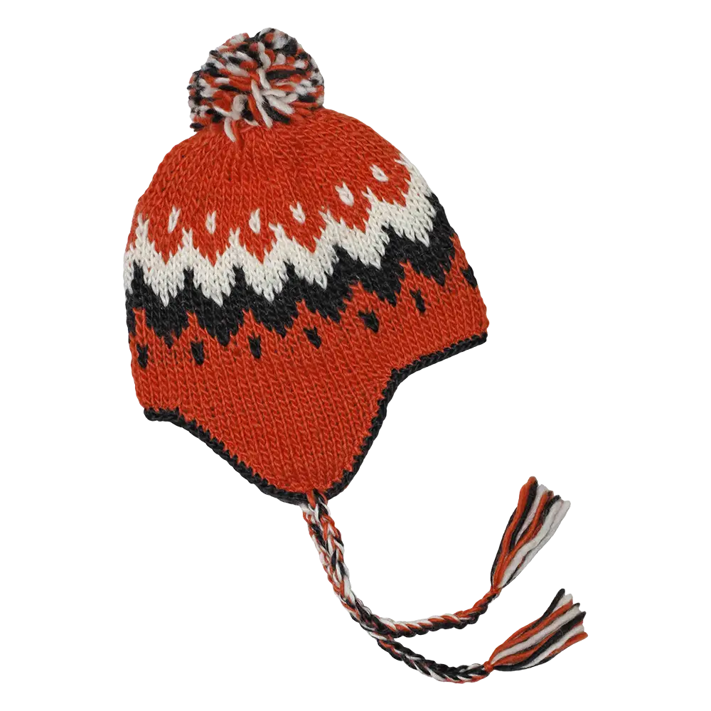 Orange Knitted Winter Hat with Pom-Pom