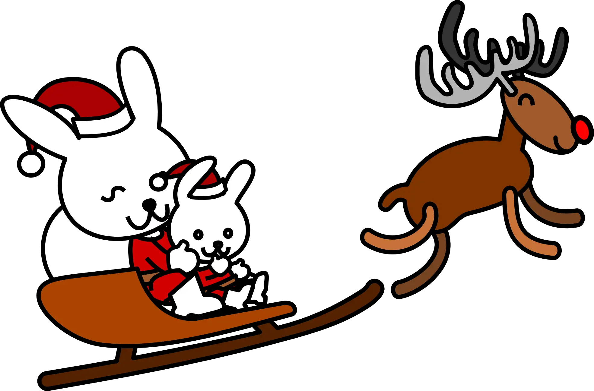 Bunnies on Sleigh with Reindeer for Christmas Scene
