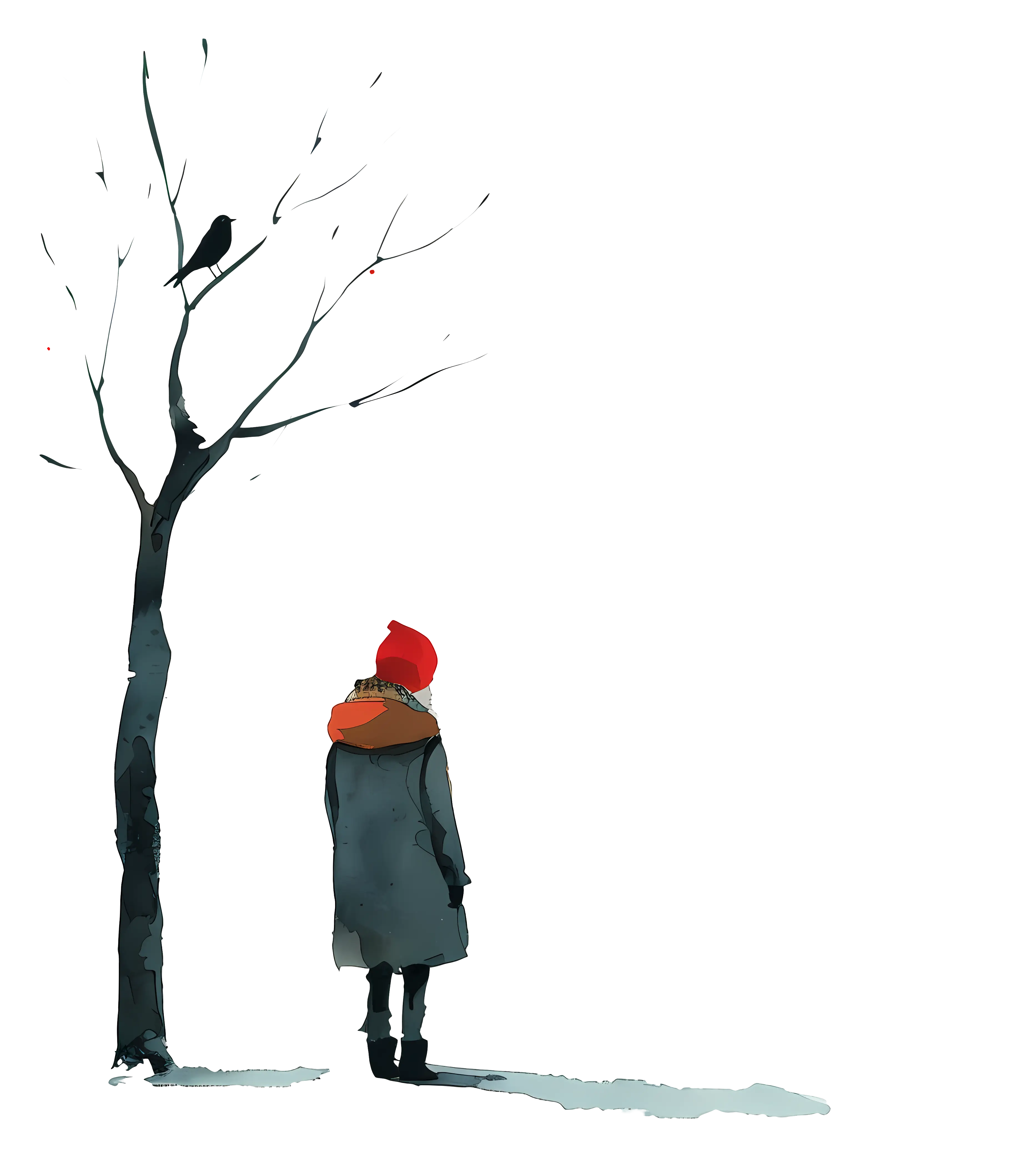 Person Standing by Tree in Winter