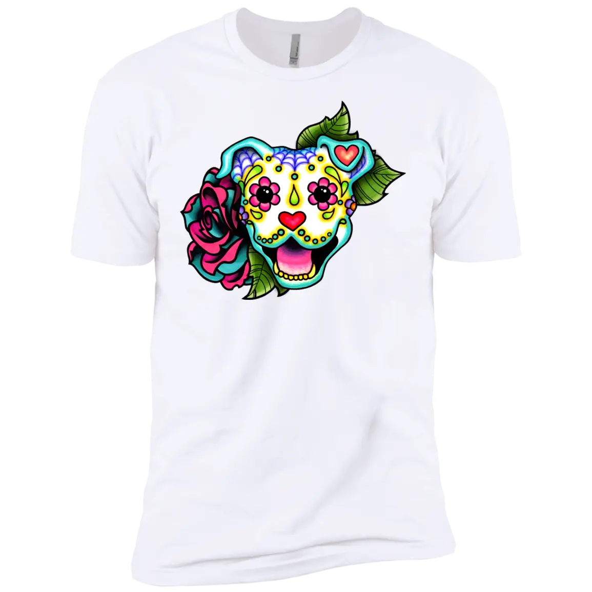 White T-shirt with Colorful Sugar Skull Design