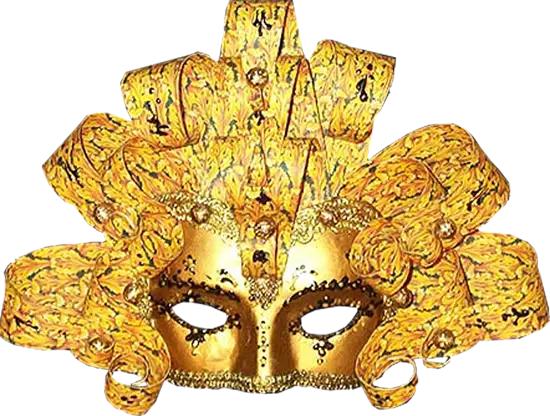 Golden Ornate Carnival Mask with Ribbon Pattern