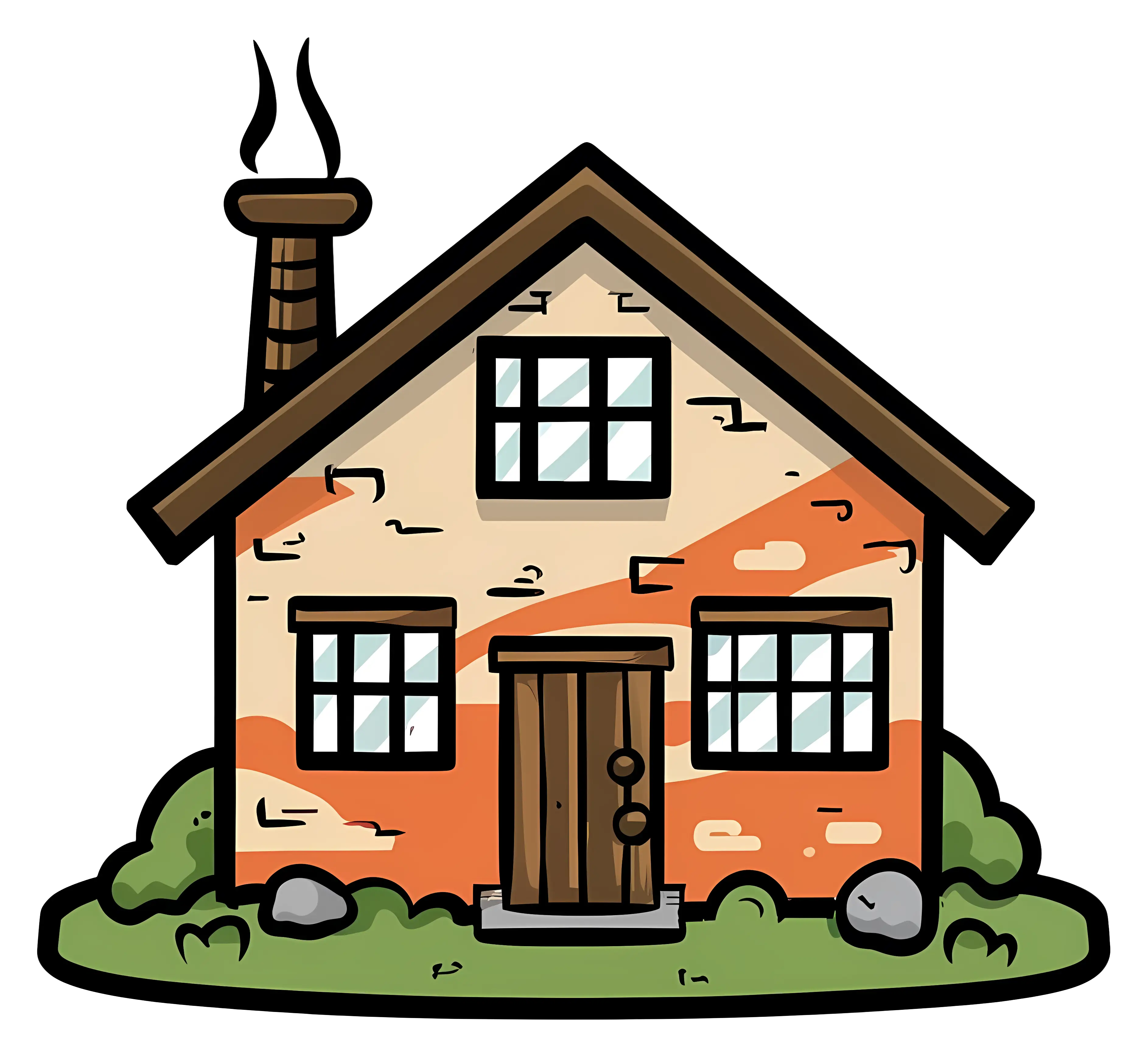 Cute Small Cartoon Cottage with Chimney