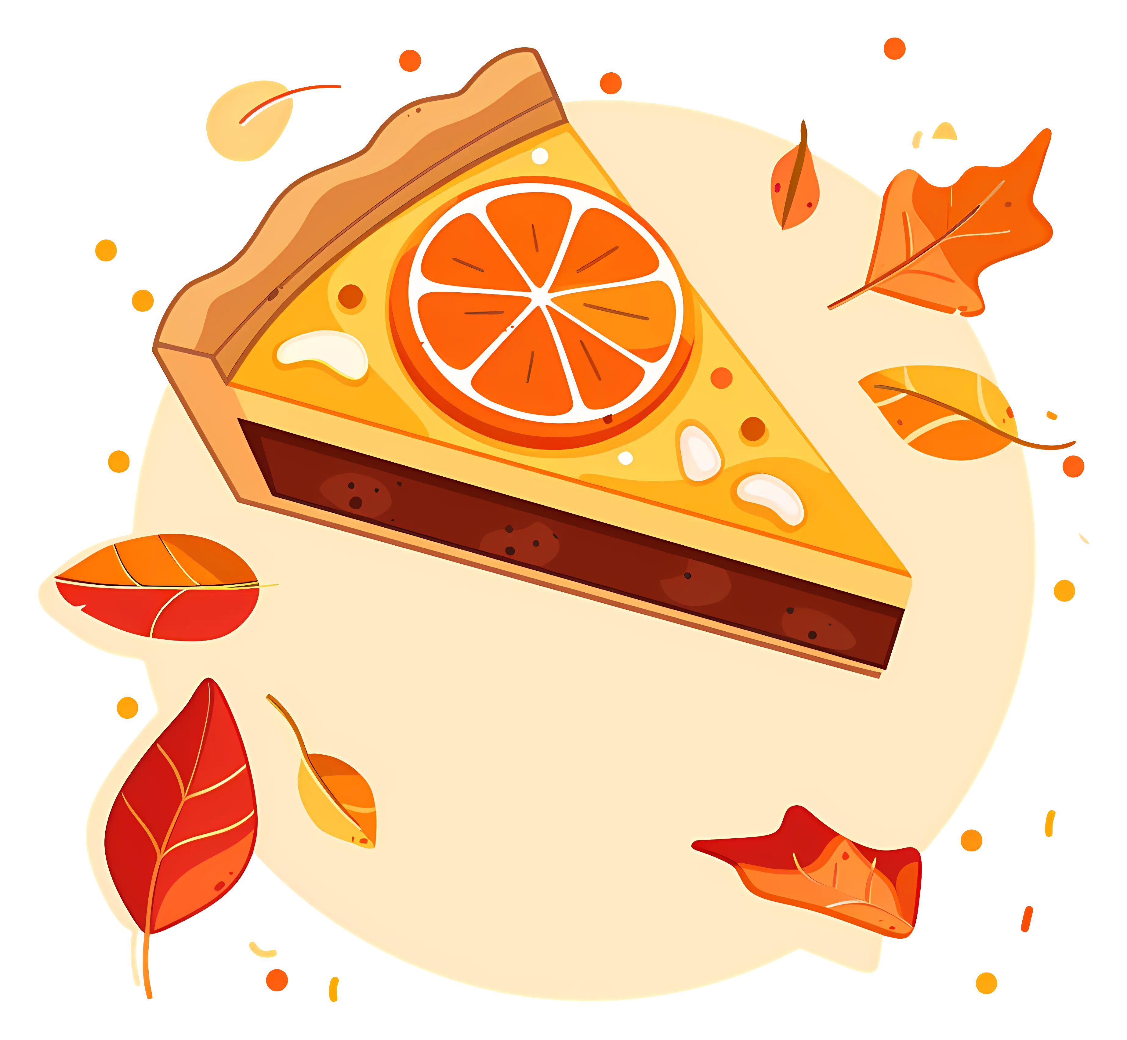 Slice of Pie with Orange and Leaves