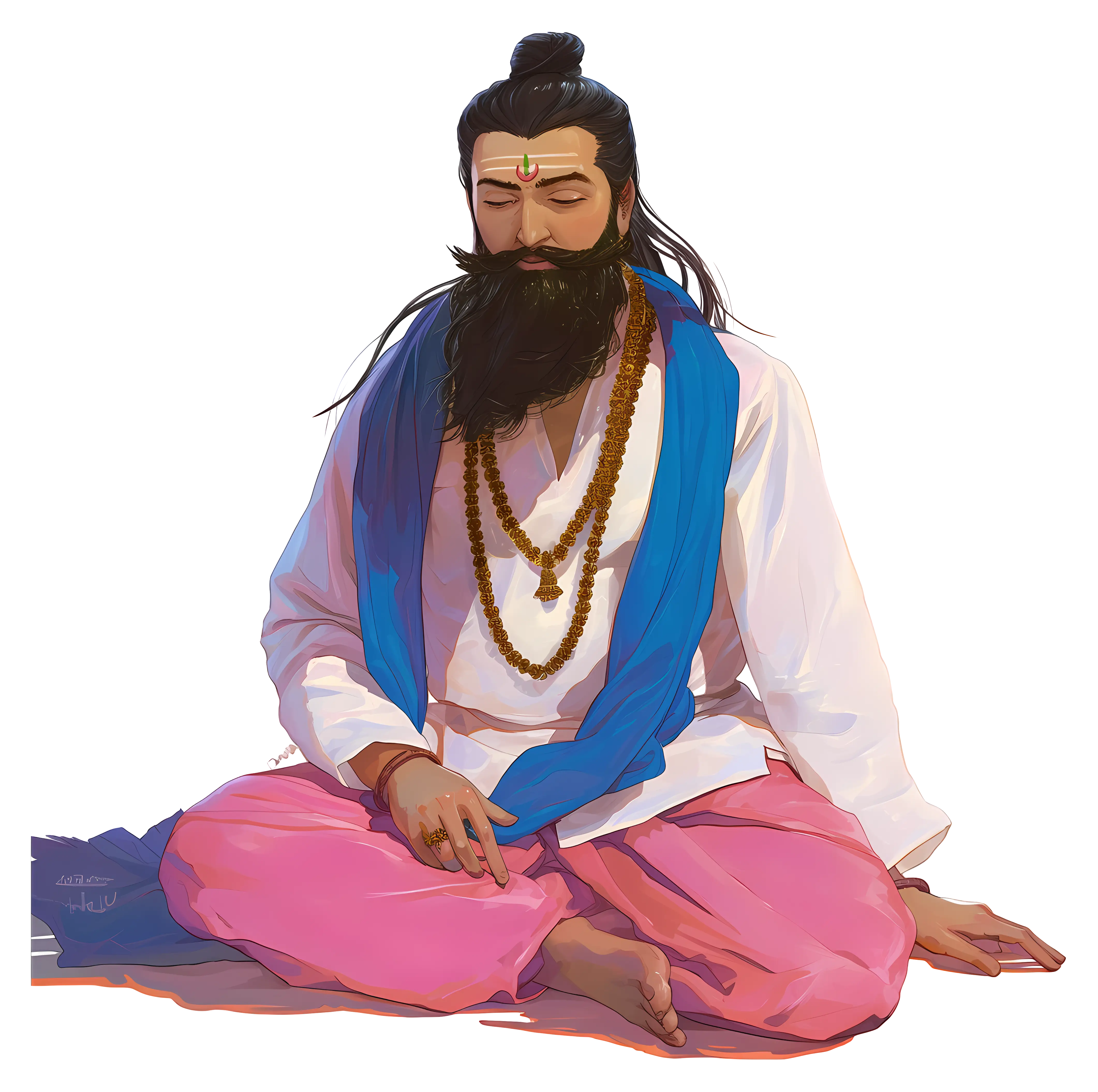 Meditating Man in Traditional Attire