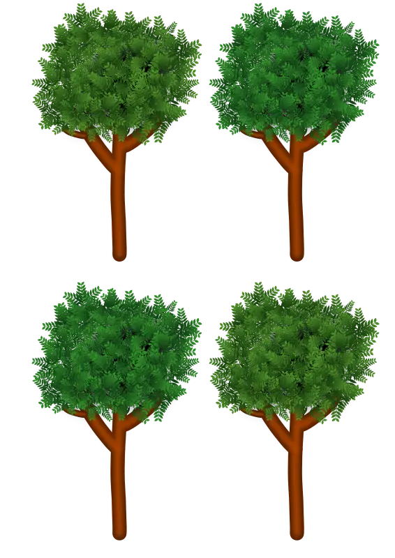 Four Green Cartoon Trees