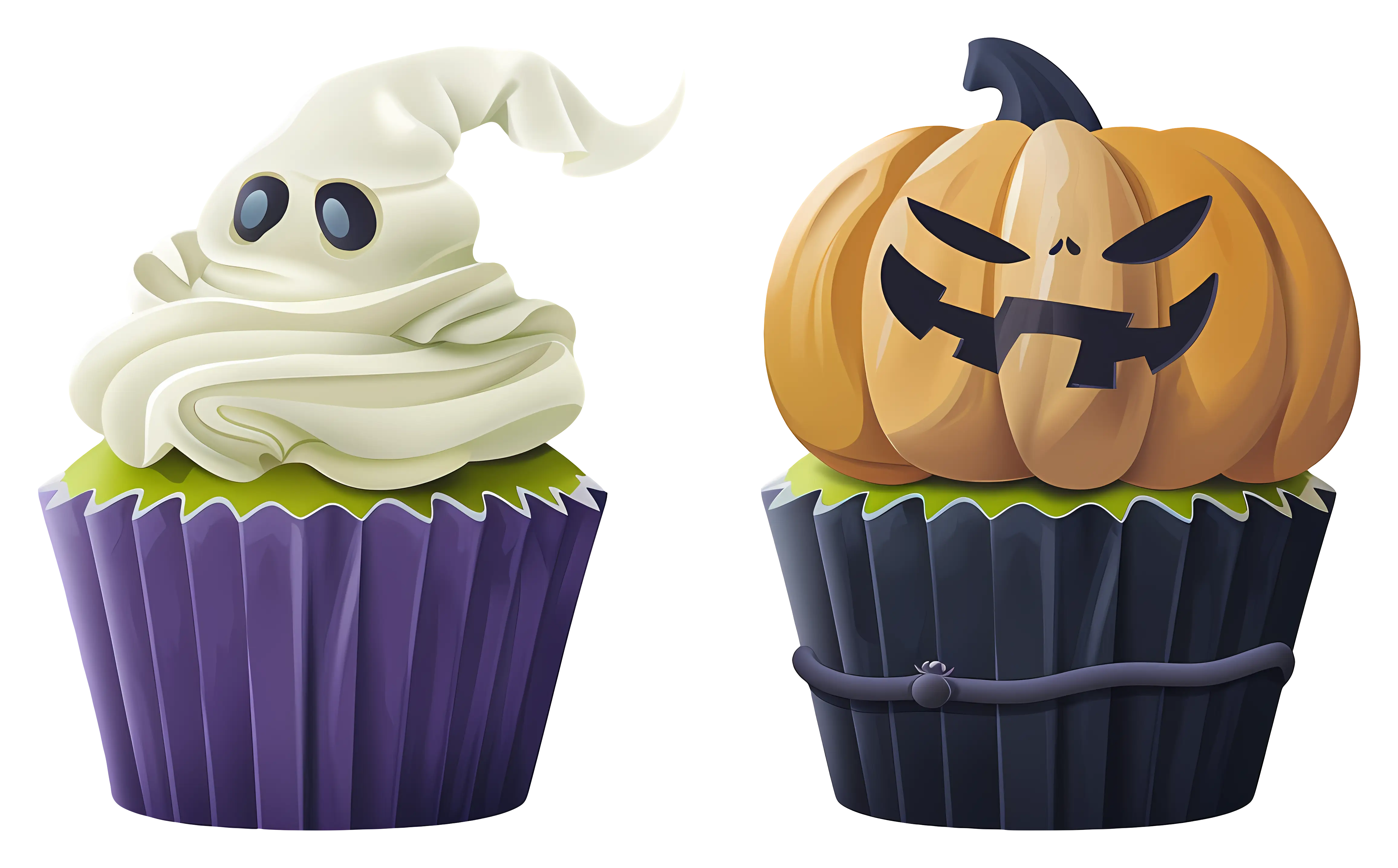 Spooky Halloween Cupcakes with Ghost and Pumpkin