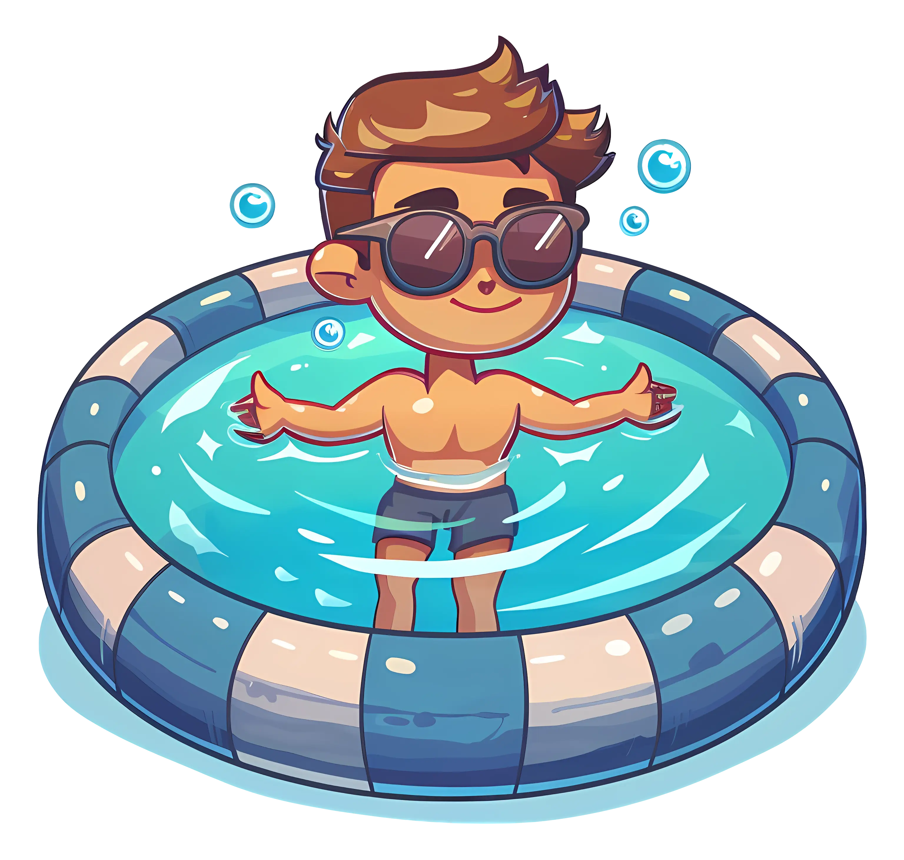 Cartoon Boy in Pool with Sunglasses