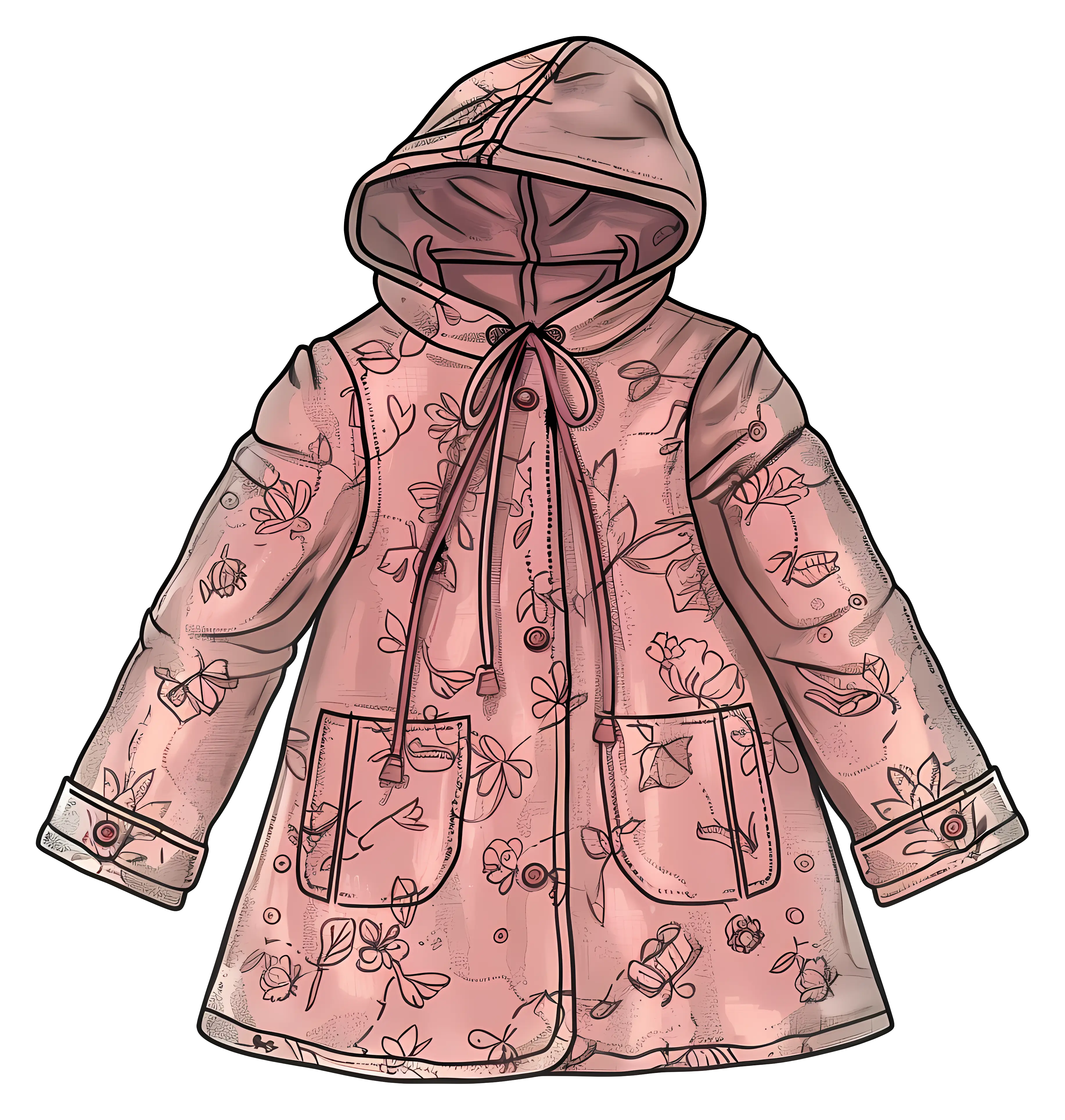 Pink Floral Coat with a Hood
