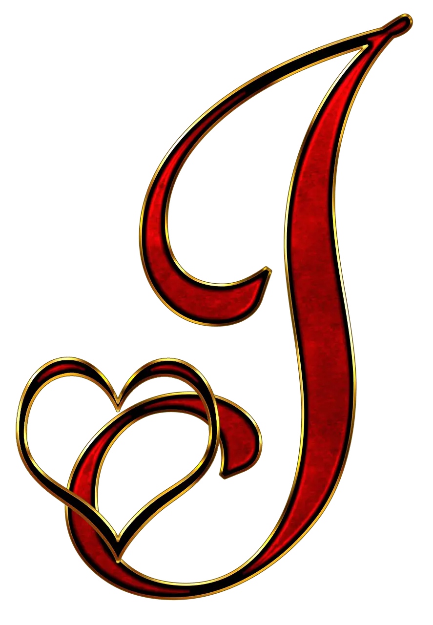 Red Letter J with Heart in Decorative Design