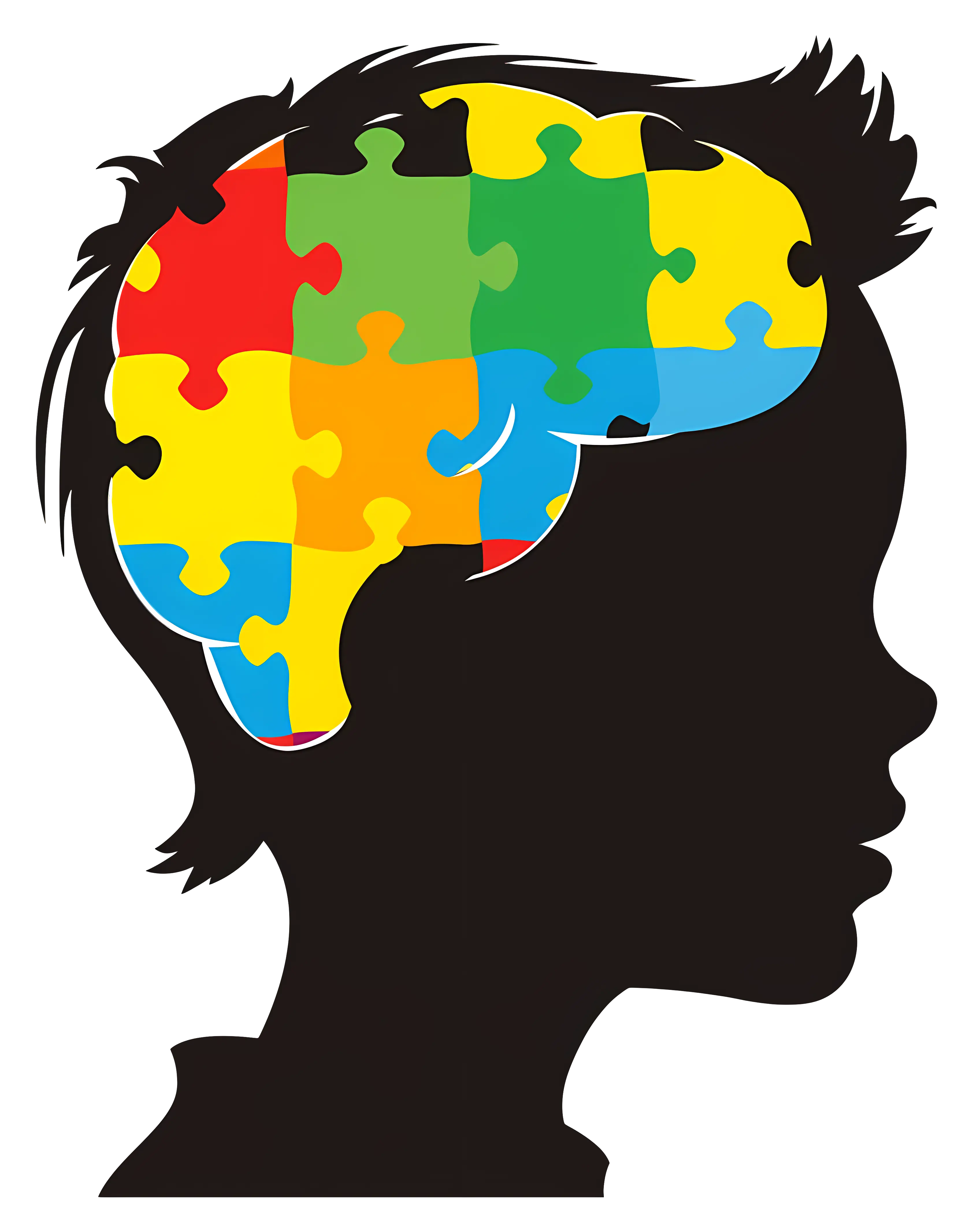 Colorful Puzzle Brain Silhouette