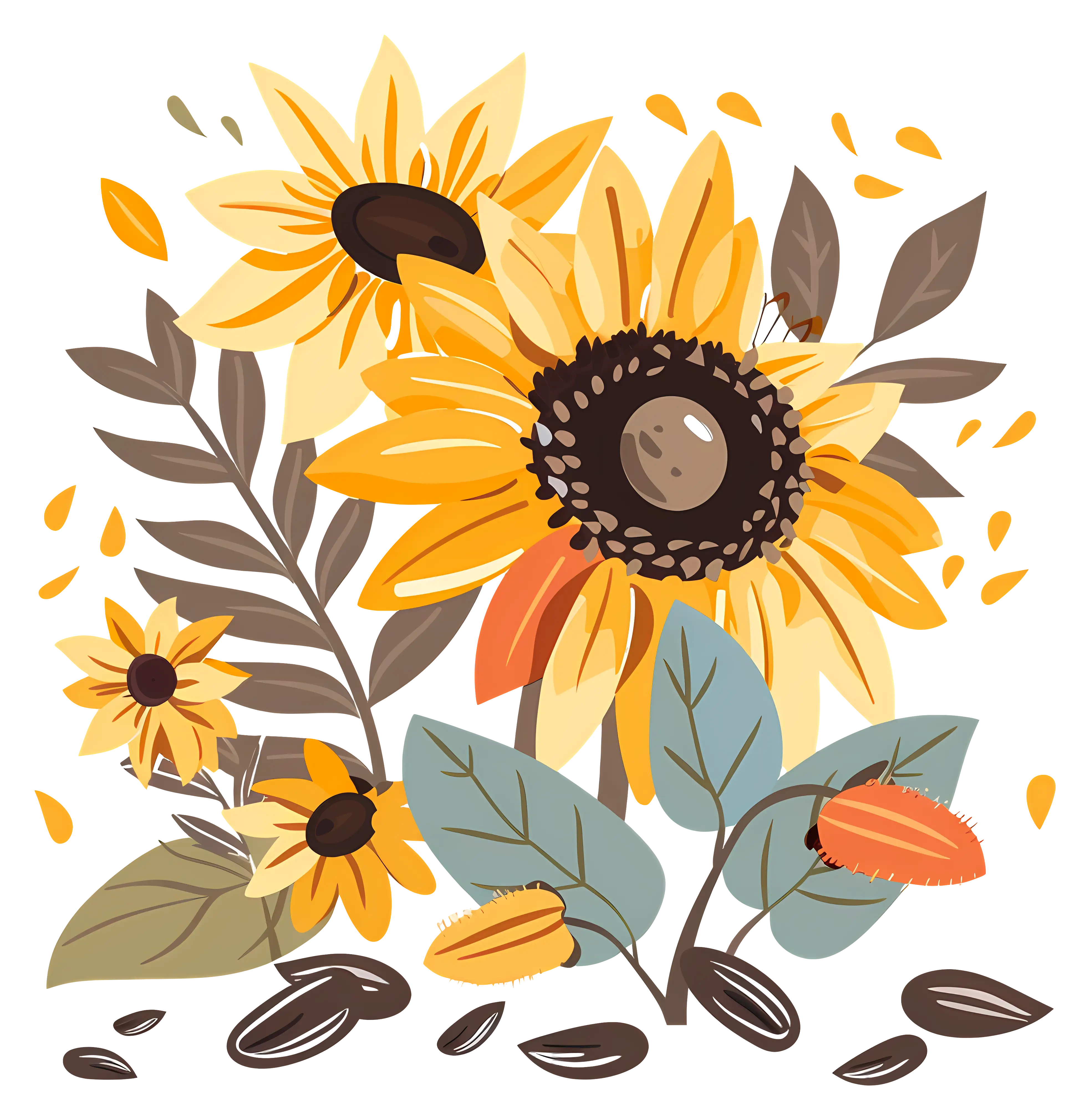 Illustration of Sunflowers with Seeds