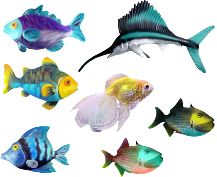 Set of Exotic Colorful Fish