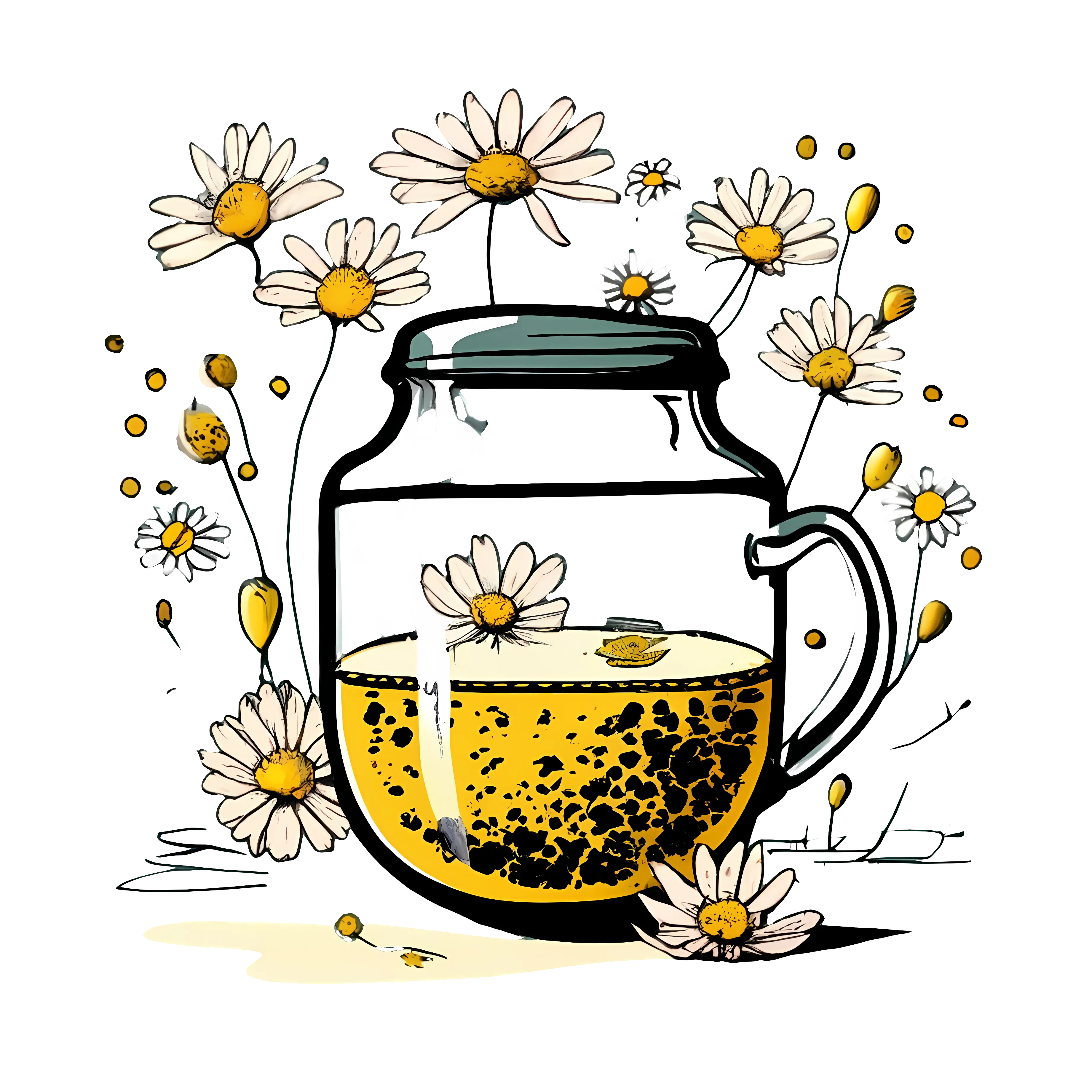 Chamomile Tea Jar with Flowers Illustration