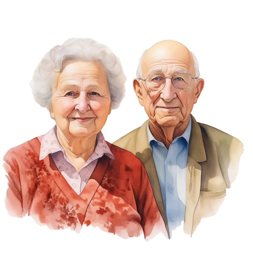 Watercolor Illustration of an Elderly Couple