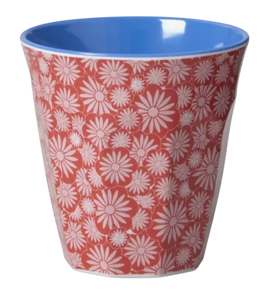 Flower-Patterned Red and Blue Cup