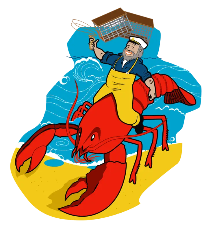 Cartoon Man Riding Lobster