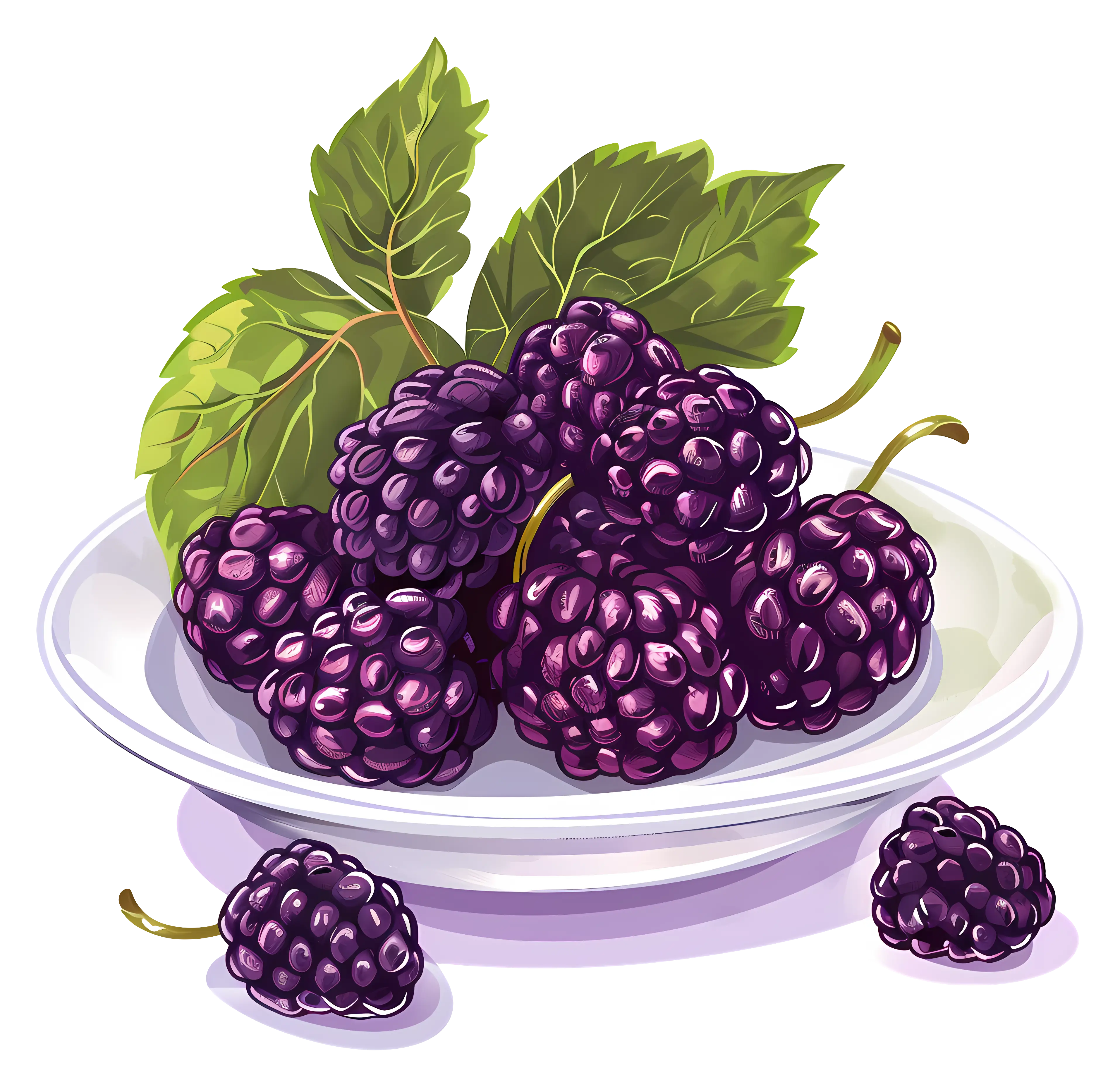 Fresh Blackberries in a Bowl with Green Leaves