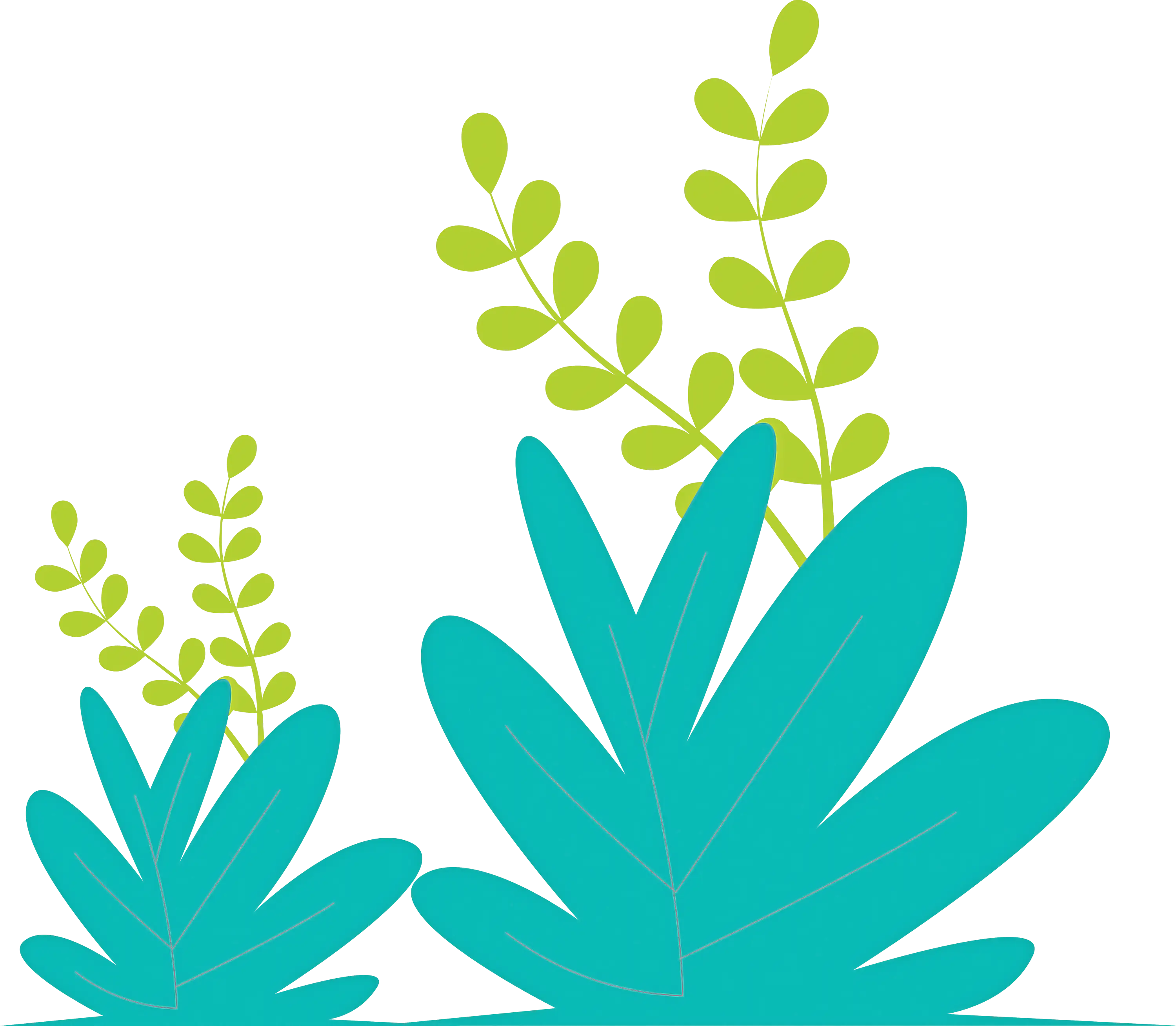 Leafy Plant Design in Green and Blue Colors
