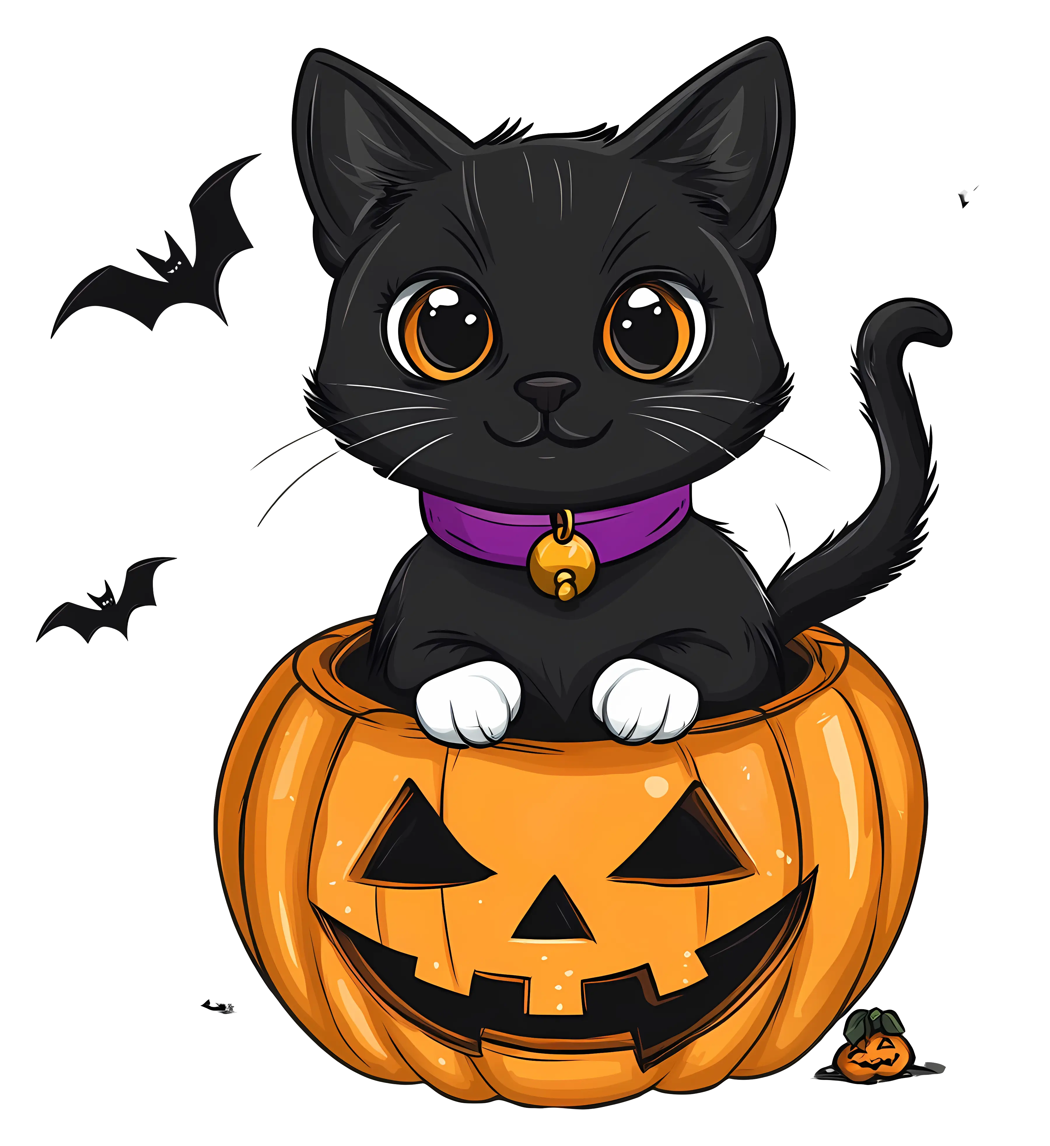 Cute Black Cat in a Halloween Pumpkin
