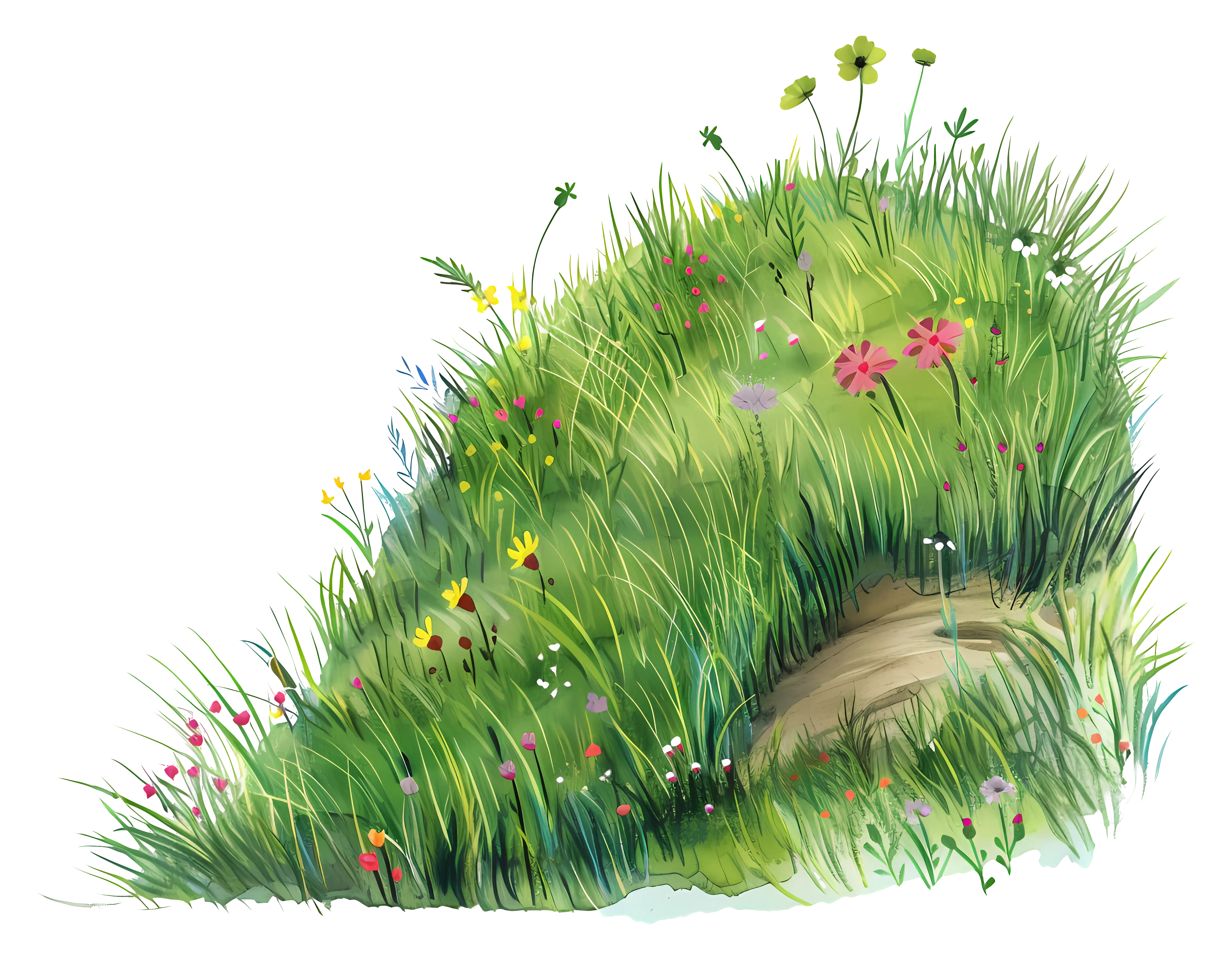 Lush Grass Hill with Flowers