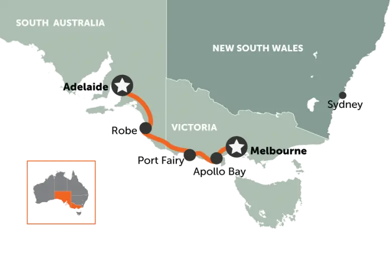 Map of Route from Adelaide to Melbourne